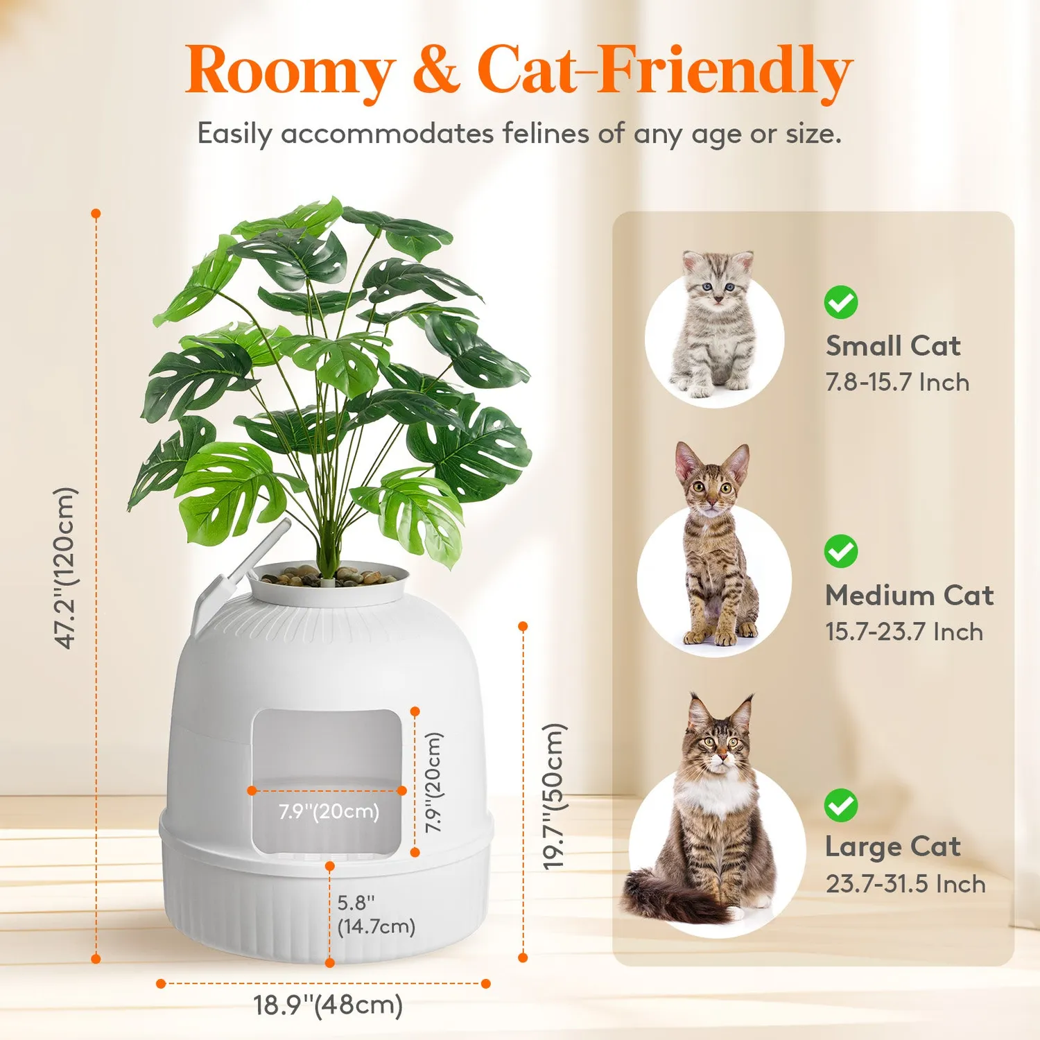 Lifewit Katzentoilette Möbel Weiß mit Pflanzen 70cm