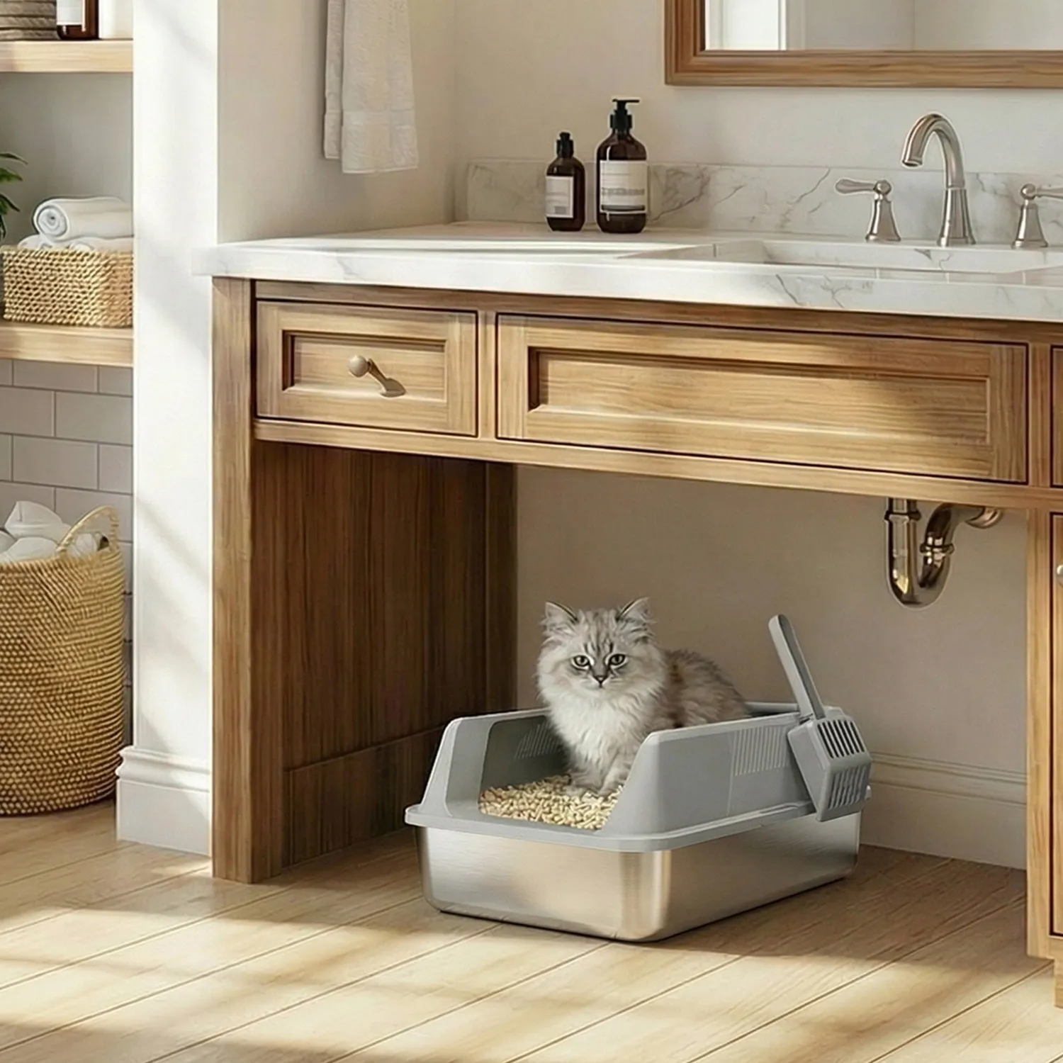 Lifewit Katzentoilette Edelstahl Katzenklo Grau klein
