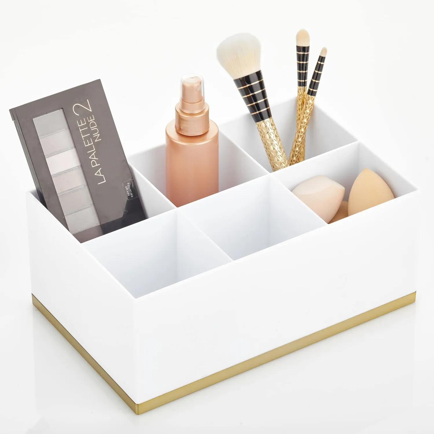 mDesign Make-up Organizer 6 Fächer weiß messingfarben Kunststoff