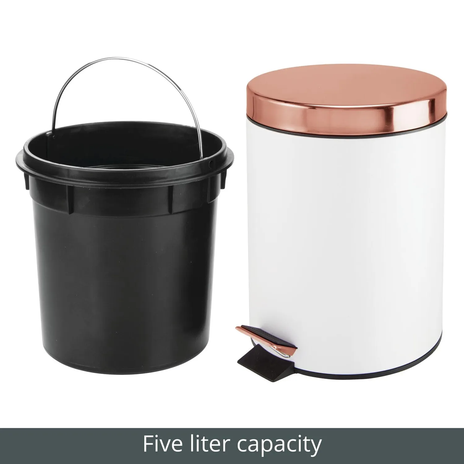 mDesign Tretmülleimer Mülleimer 5 L weiß rotgoldfarben