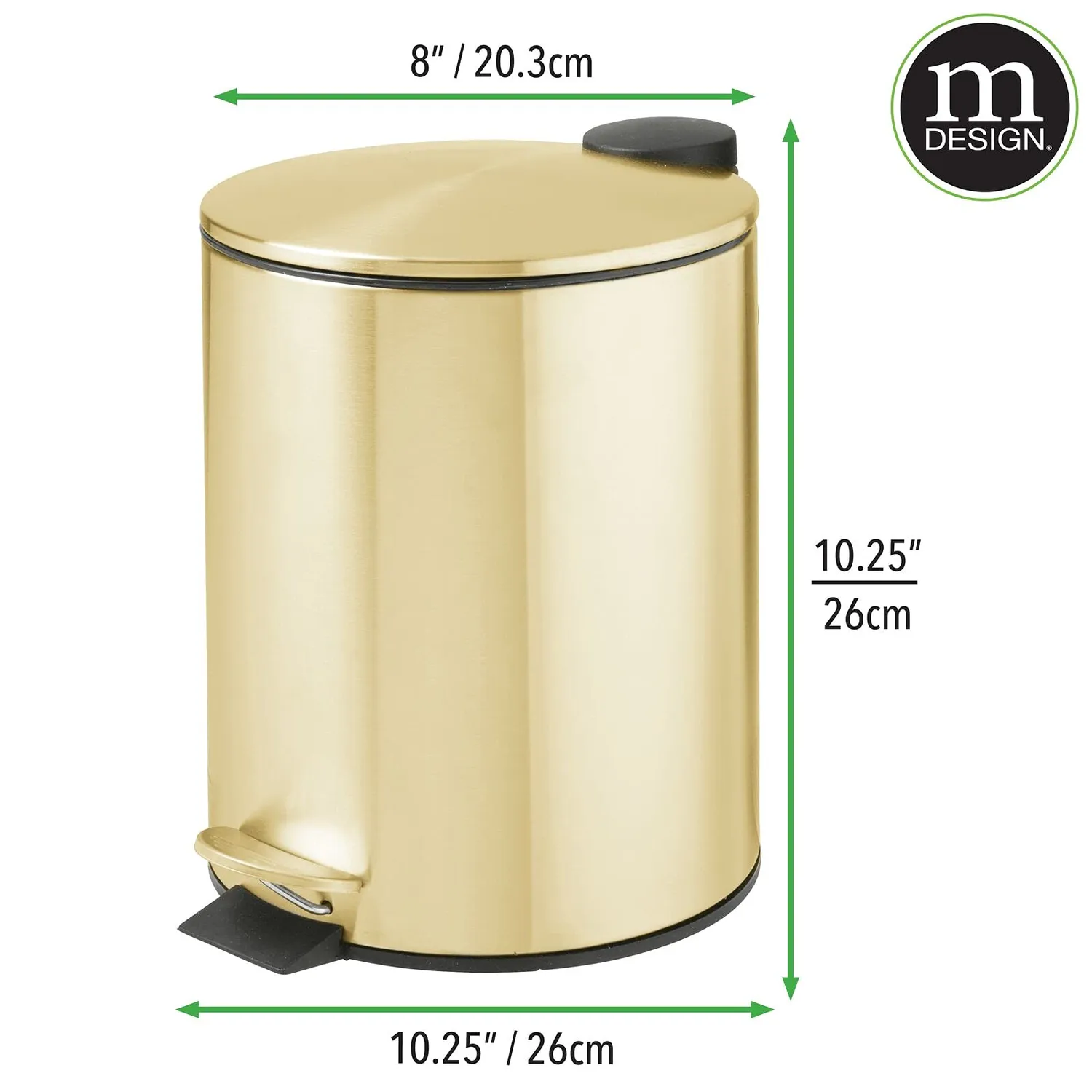 mDesign Abfalleimer Metall 5 Liter weiches Messing rund
