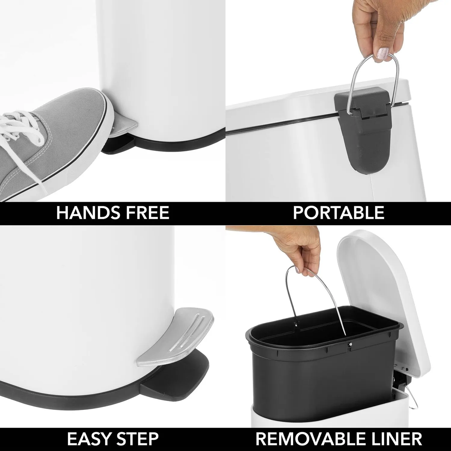 mDesign Tretmülleimer 10 Liter weiß mit Pedal