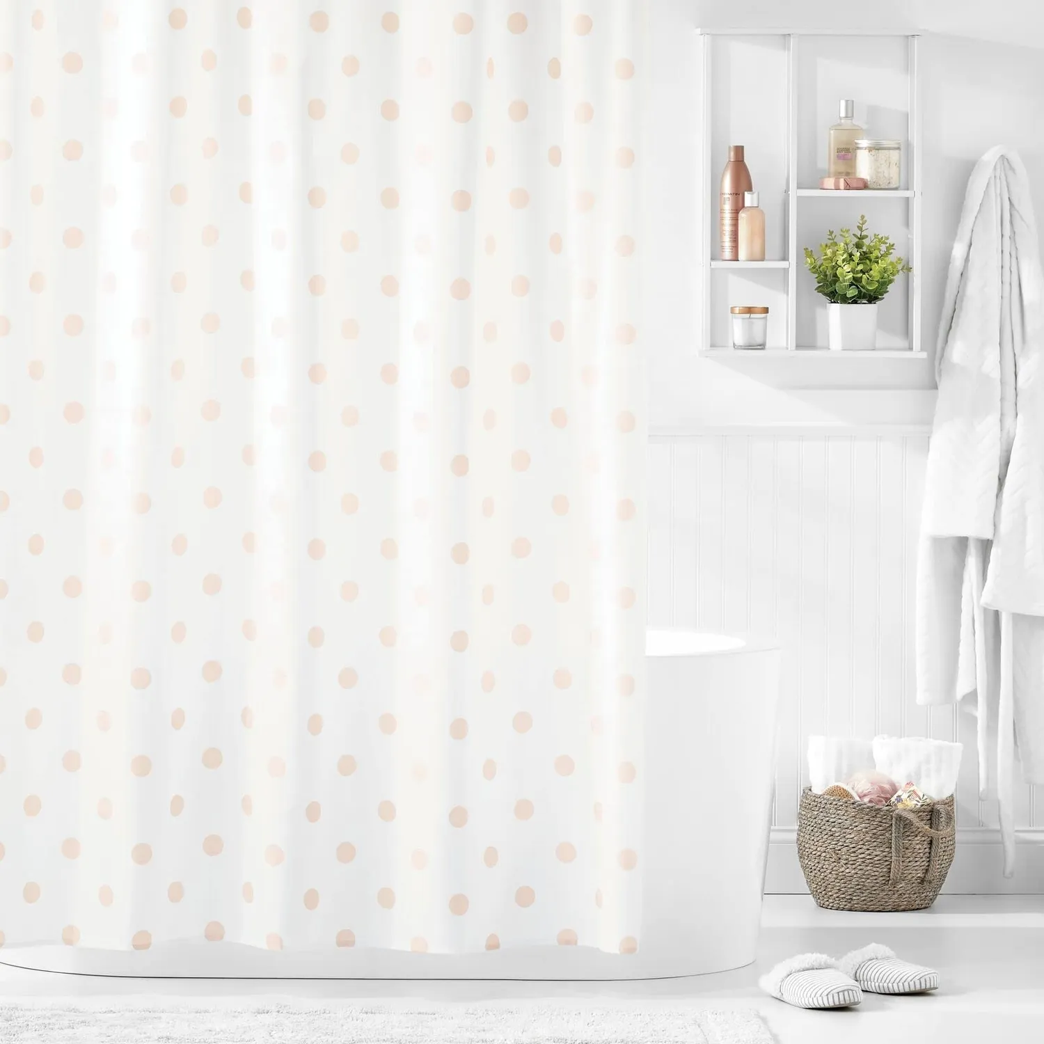mDesign Duschvorhang Punkte rosa weiß 183x183 wasserabweisend