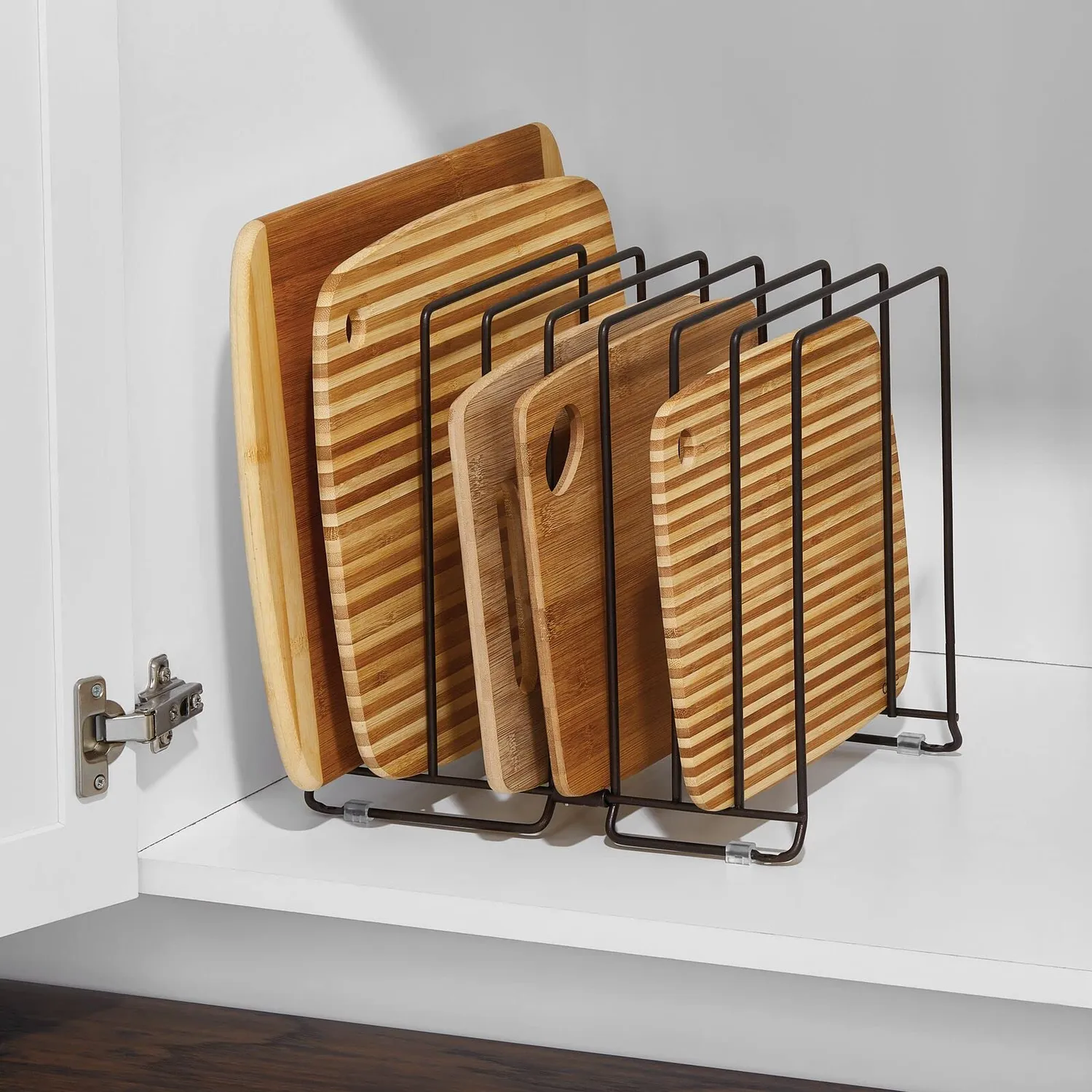 mDesign Küchen Organizer Metall Pfannenhalter 8 Fächer bronze