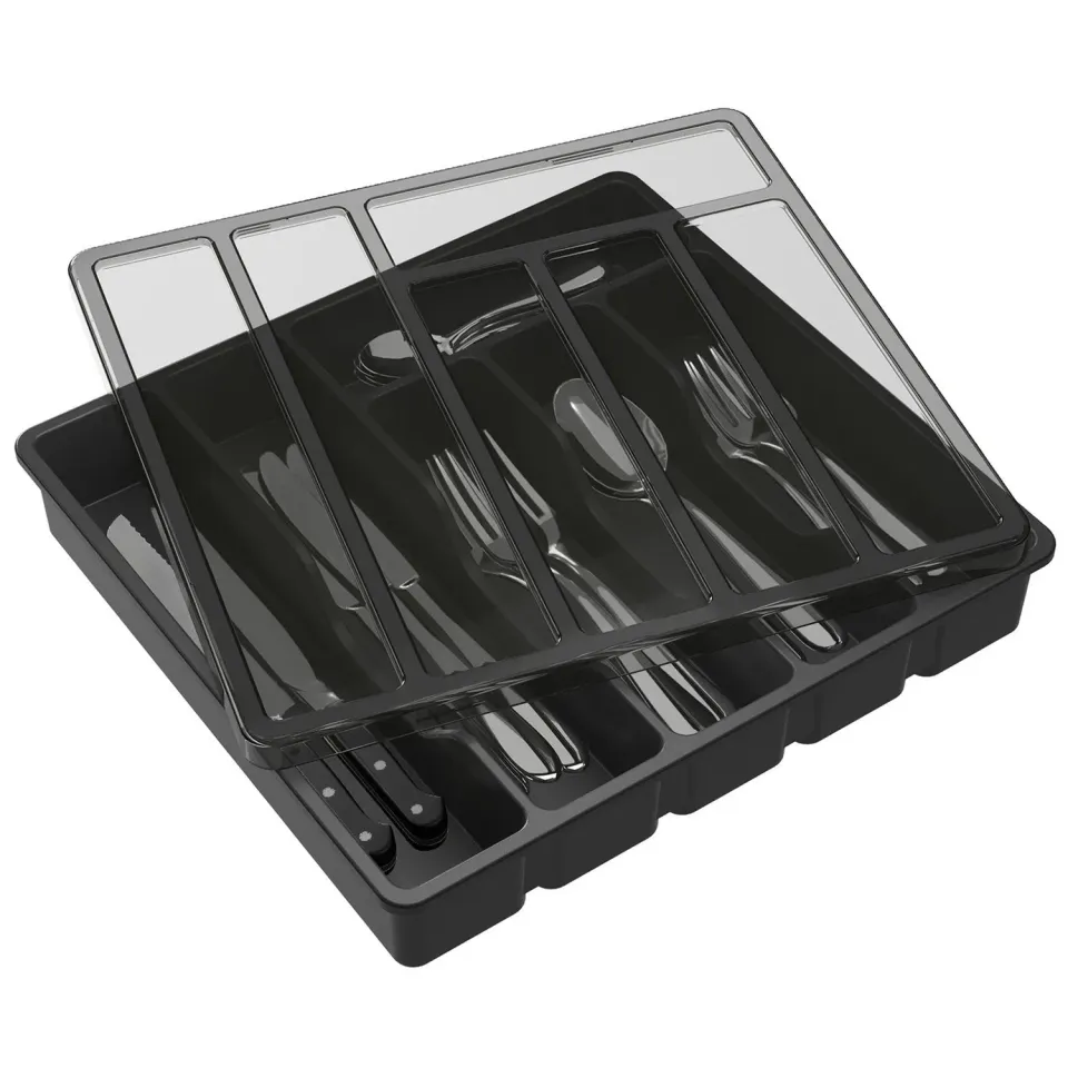 Lifewit Besteckkasten mit Deckel Schwarz 6 Fächer