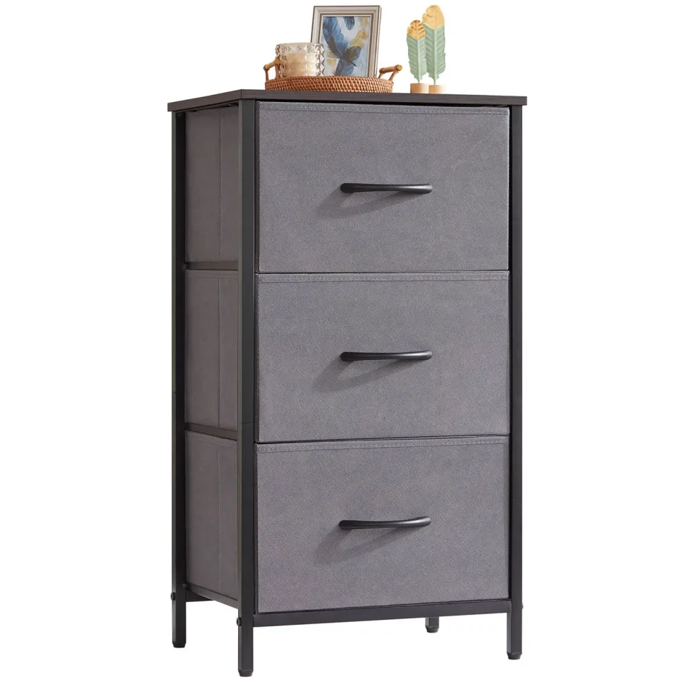 Lifewit Small Dresser 3-Schubladen Kommode Dunkelgrau Stoff