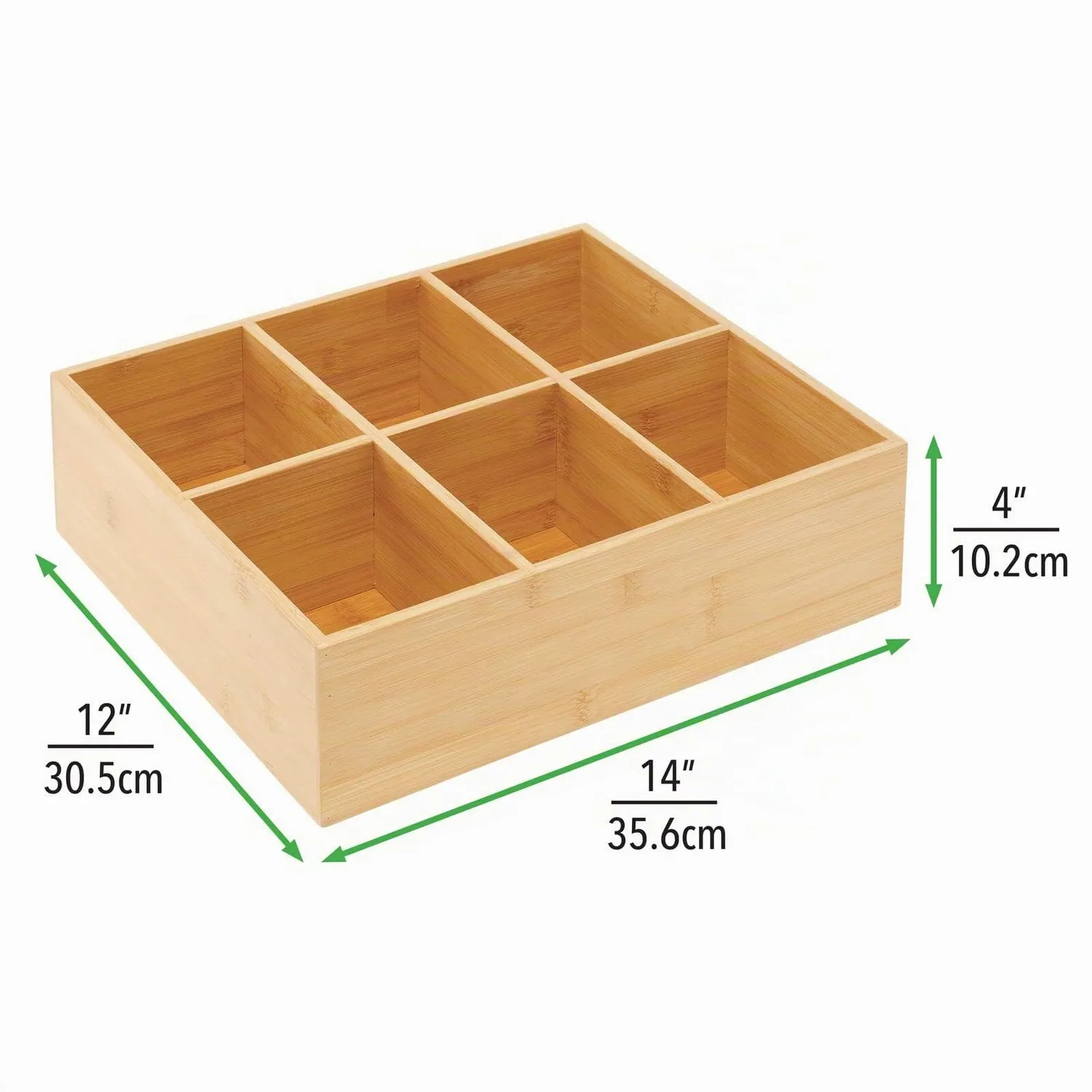 mDesign Teebox Bambus 6 Fächer 2er-Set natur 35,6 cm Holzkiste