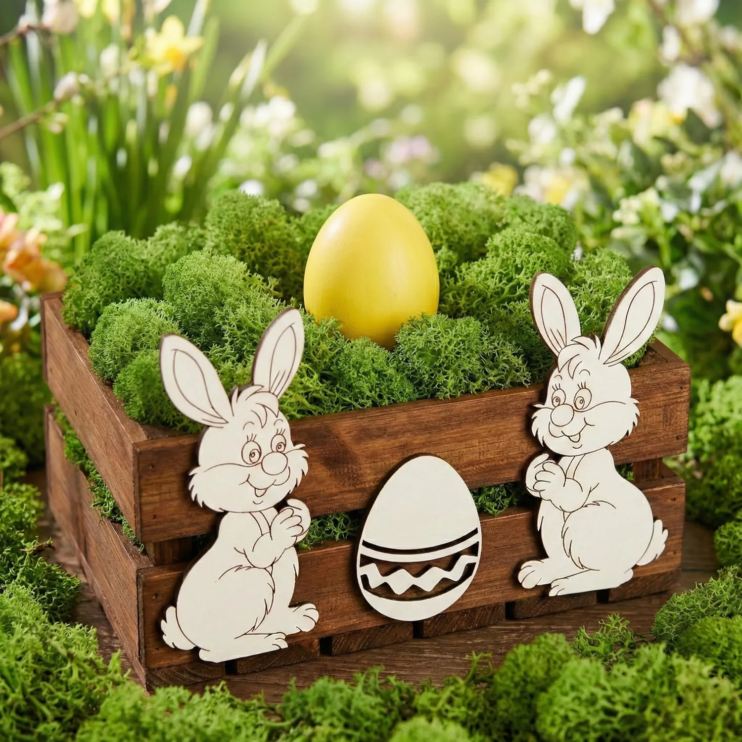GoodFreshDecor Holzkiste Ostern 30x20x12 cm Braun Hase Ei