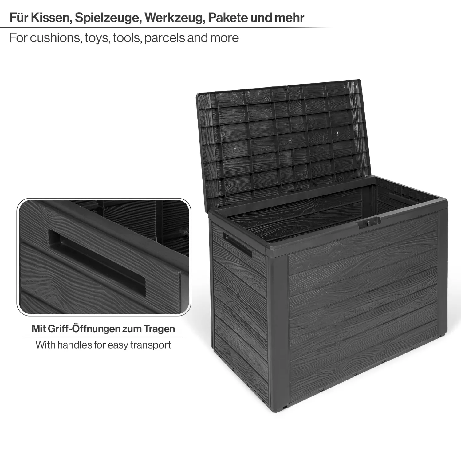 Kreher Wood Kissenbox 190 Liter Anthrazit Holzoptik frostsicher