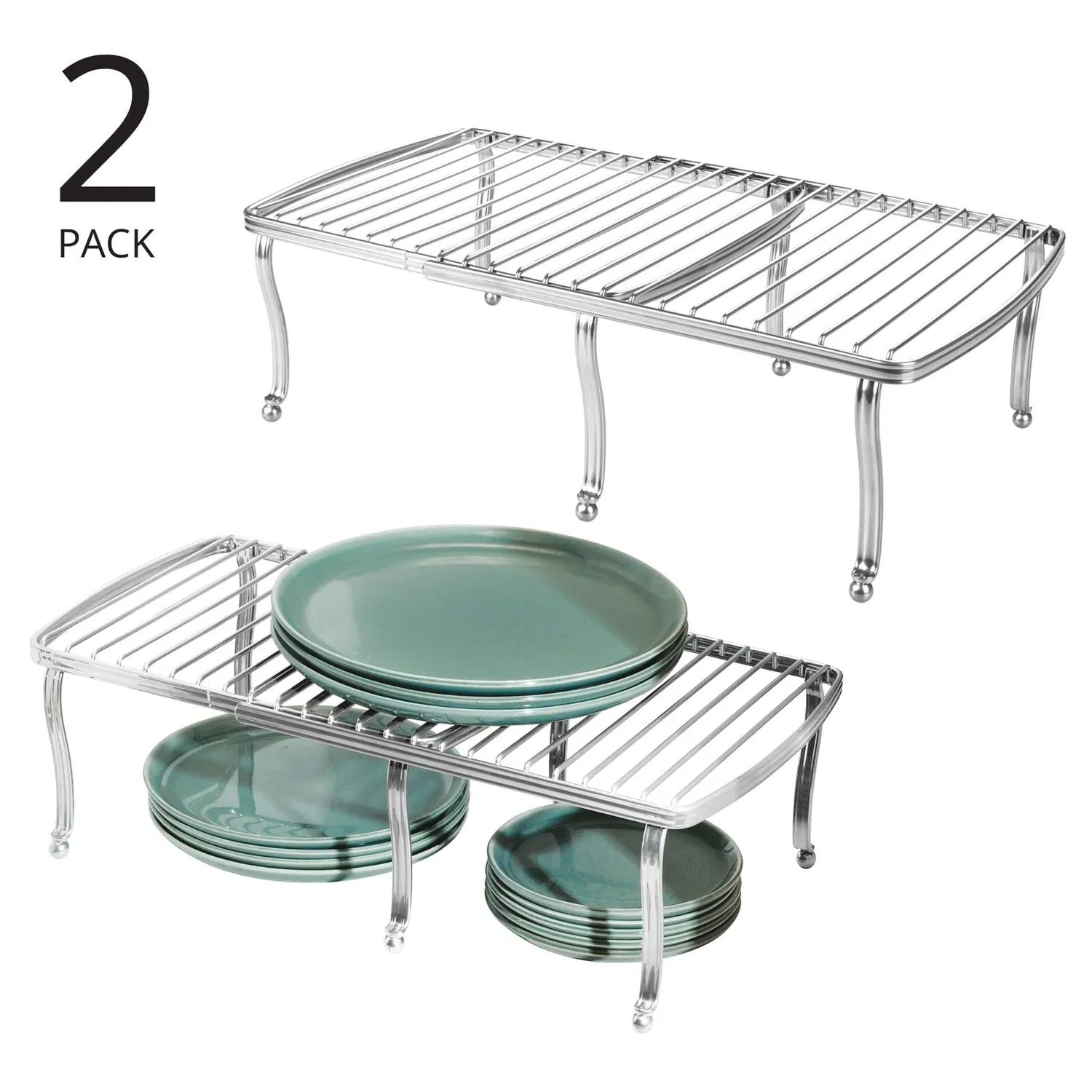 mDesign Küchenregal Metall 2er Set silber erweiterbar