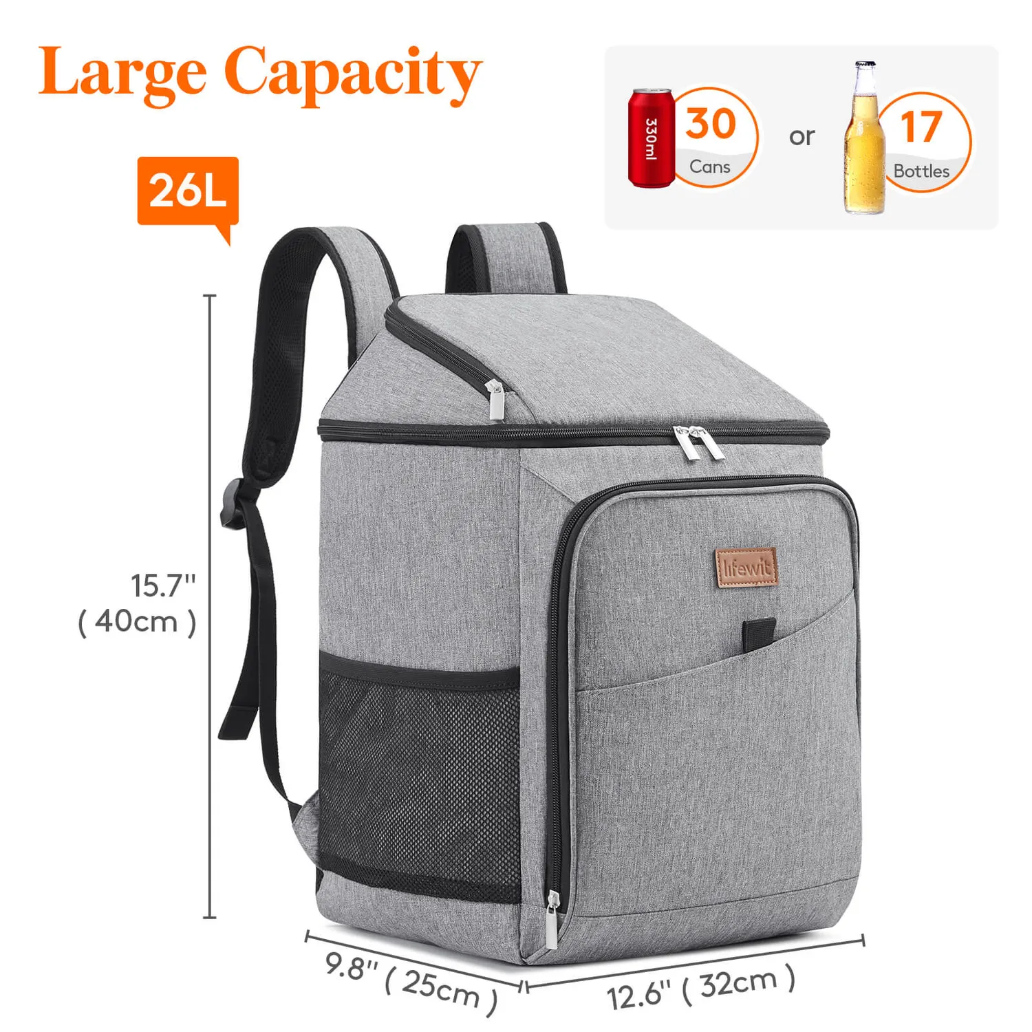 Lifewit Kühlrucksack 26L schwarz für Picknick