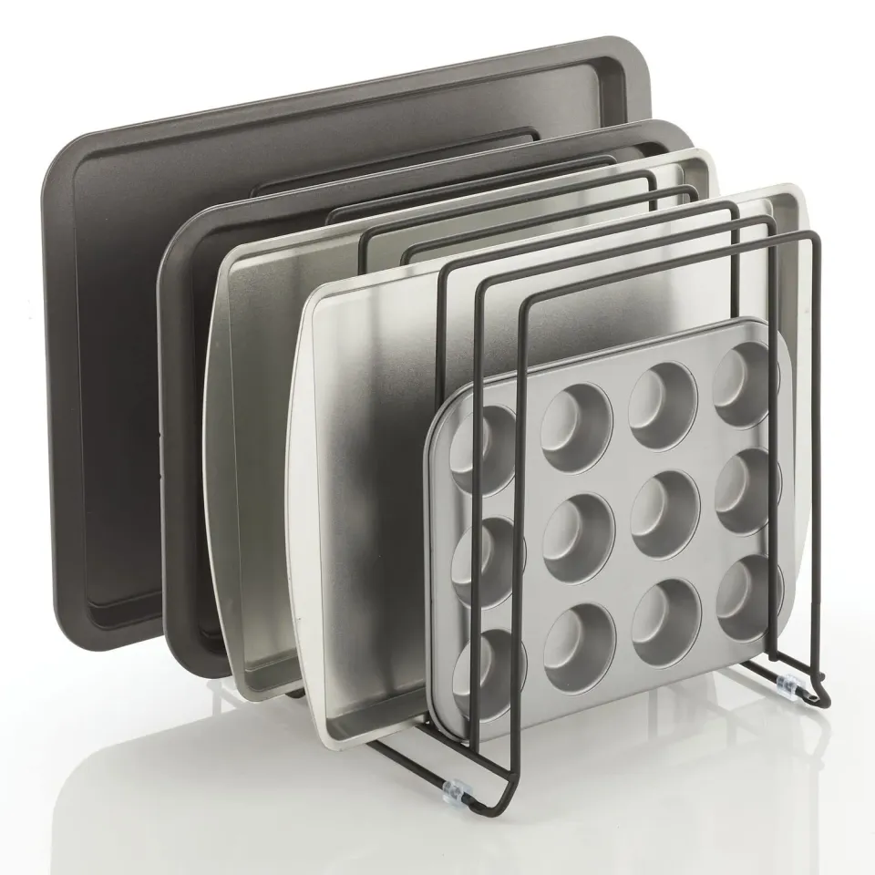 mDesign Küchen Organizer Metall Pfannenhalter 8 Fächer schwarz