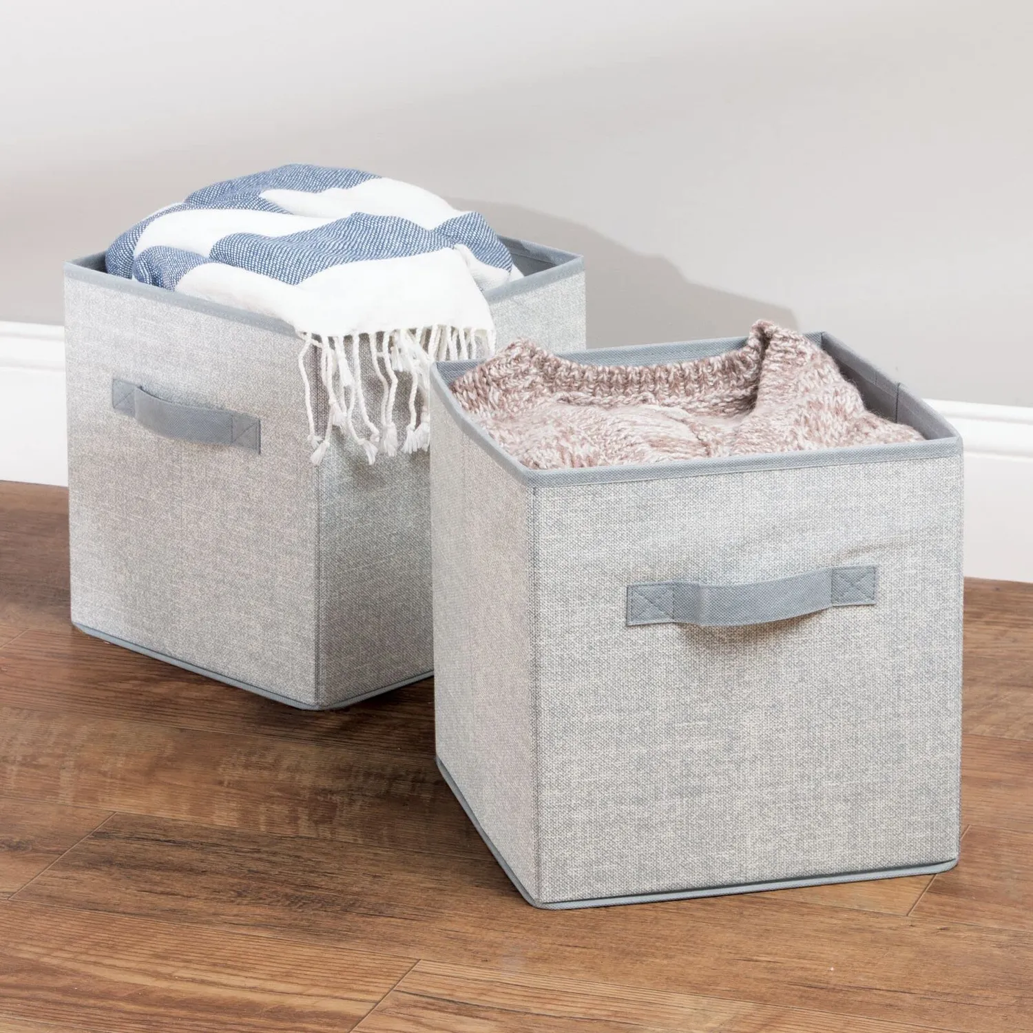 mDesign 2er-Set Stoffbox grau groß mit Griffen