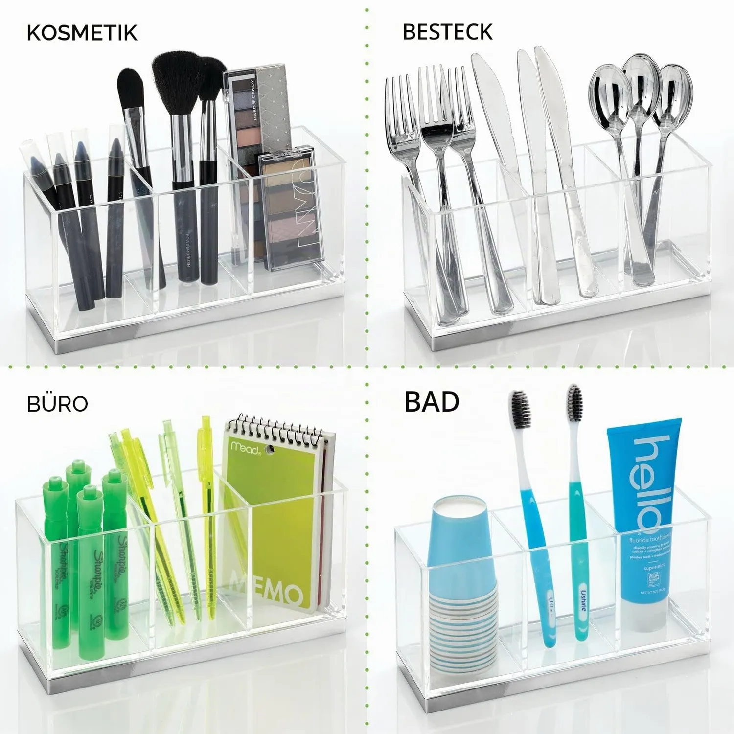 mDesign Make-up Organizer 3 Fächer transparent Kosmetikbox