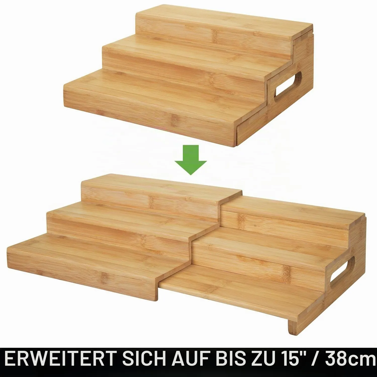 mDesign Gewürzregal Bambus naturfarben ausziehbar 3-stufig