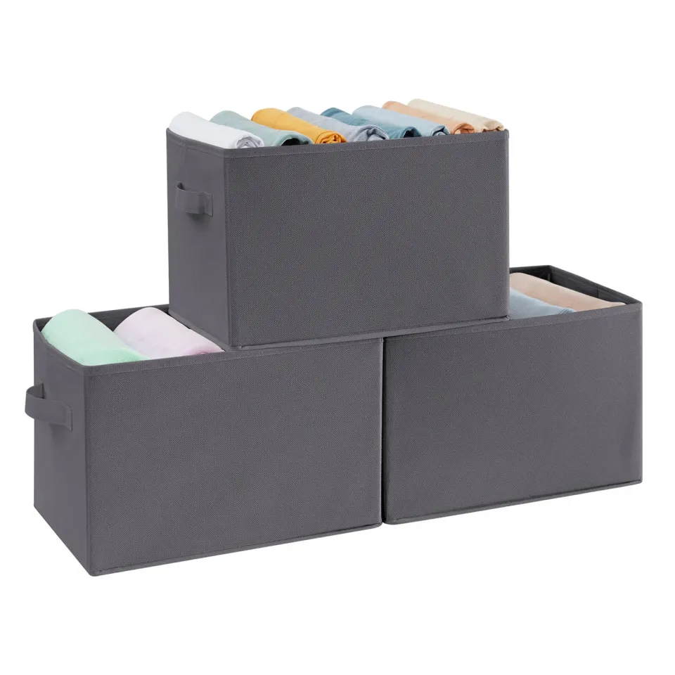 Lifewit 20L Kleiderbox Stoff 3er Pack grau mit Griffen