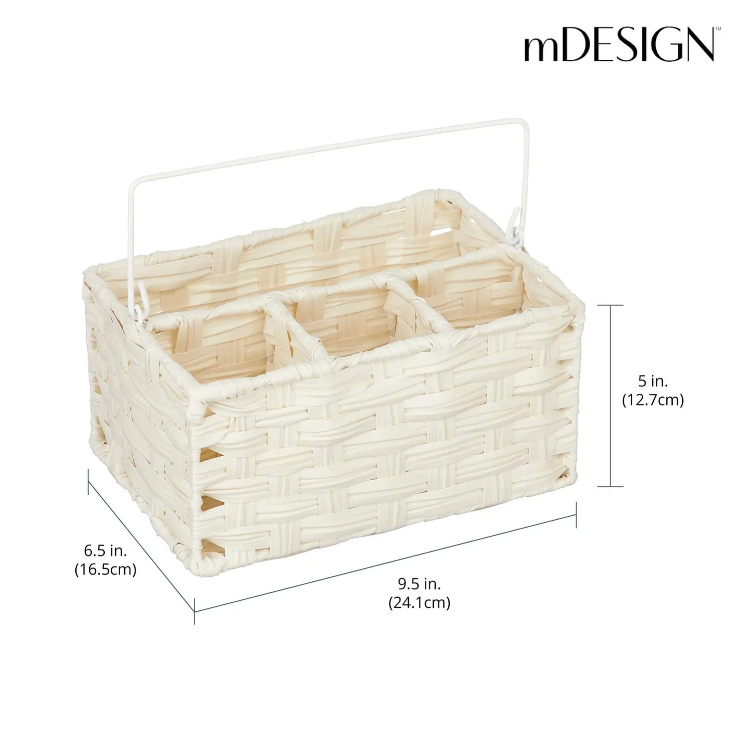 mDesign Besteck-Caddy geflochten weiß 4 Fächer mit Griff