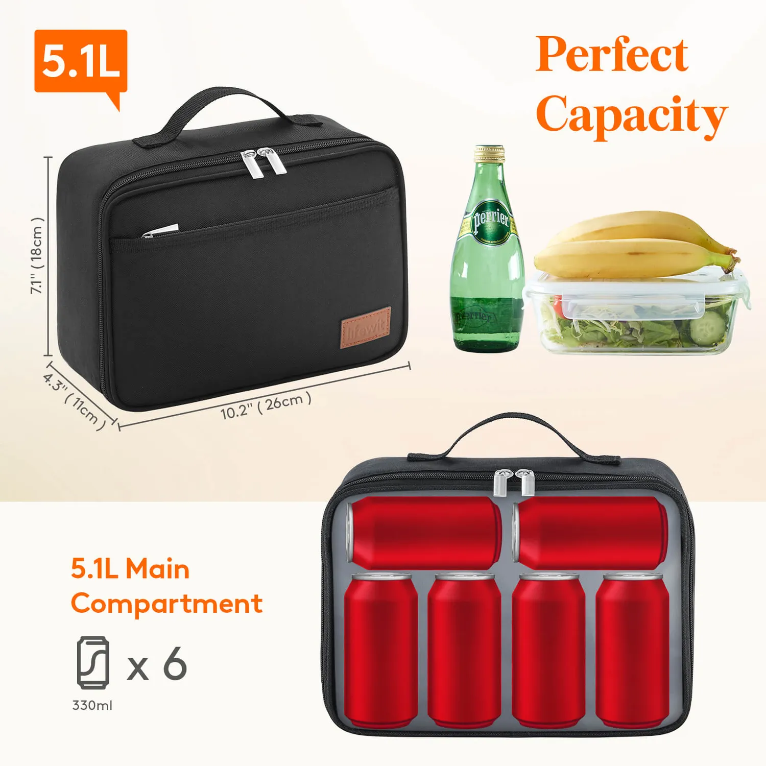 Lifewit Kühltasche Schwarz mit 2 Kühlpacks