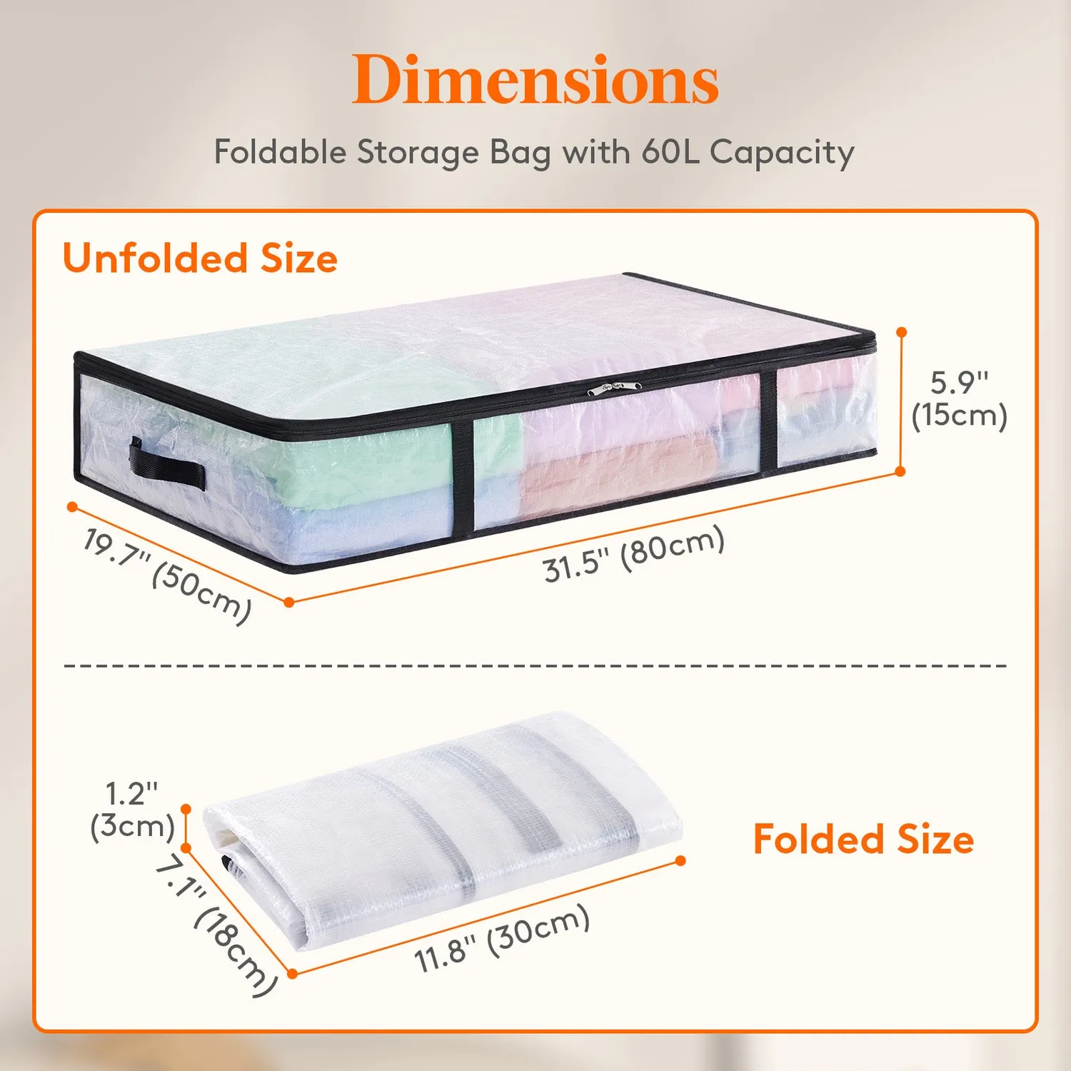 Lifewit Unterbettbox 4er Pack 60L transparent flach