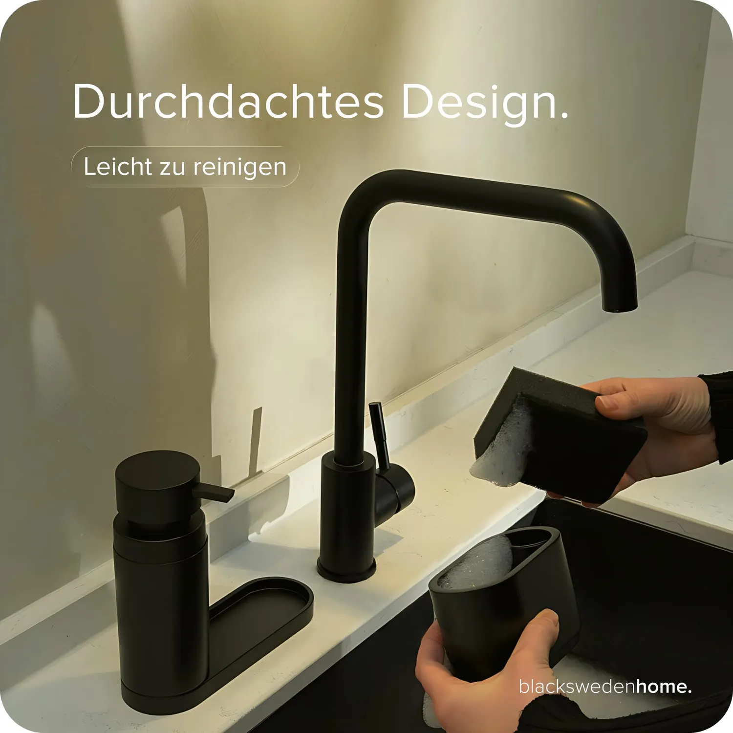 blackswedenhome Spülbecken Organizer Spül-Set schwarz matt Kunststein