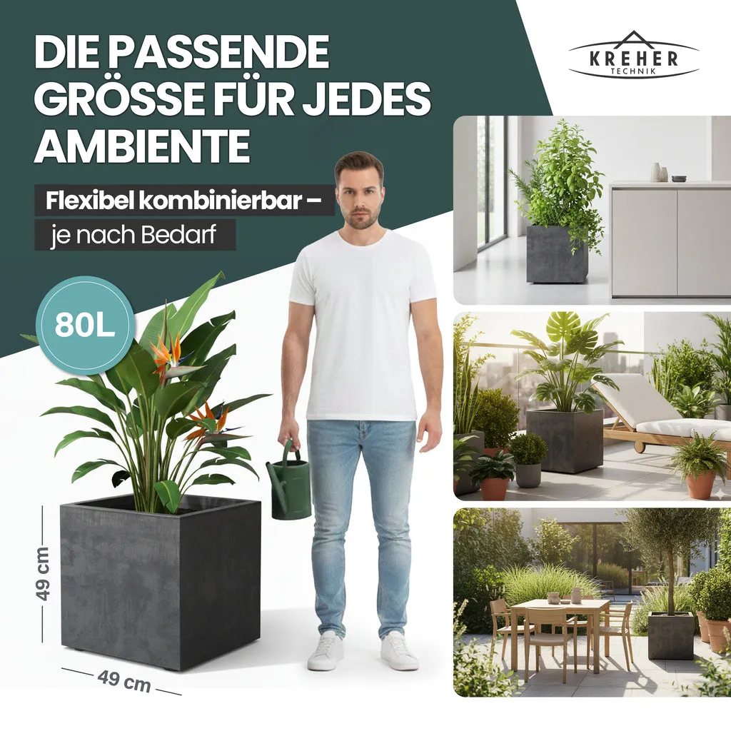 Kreher Millennium 80 Liter Pflanzkübel eckig Anthrazit 2er Set UV-beständig