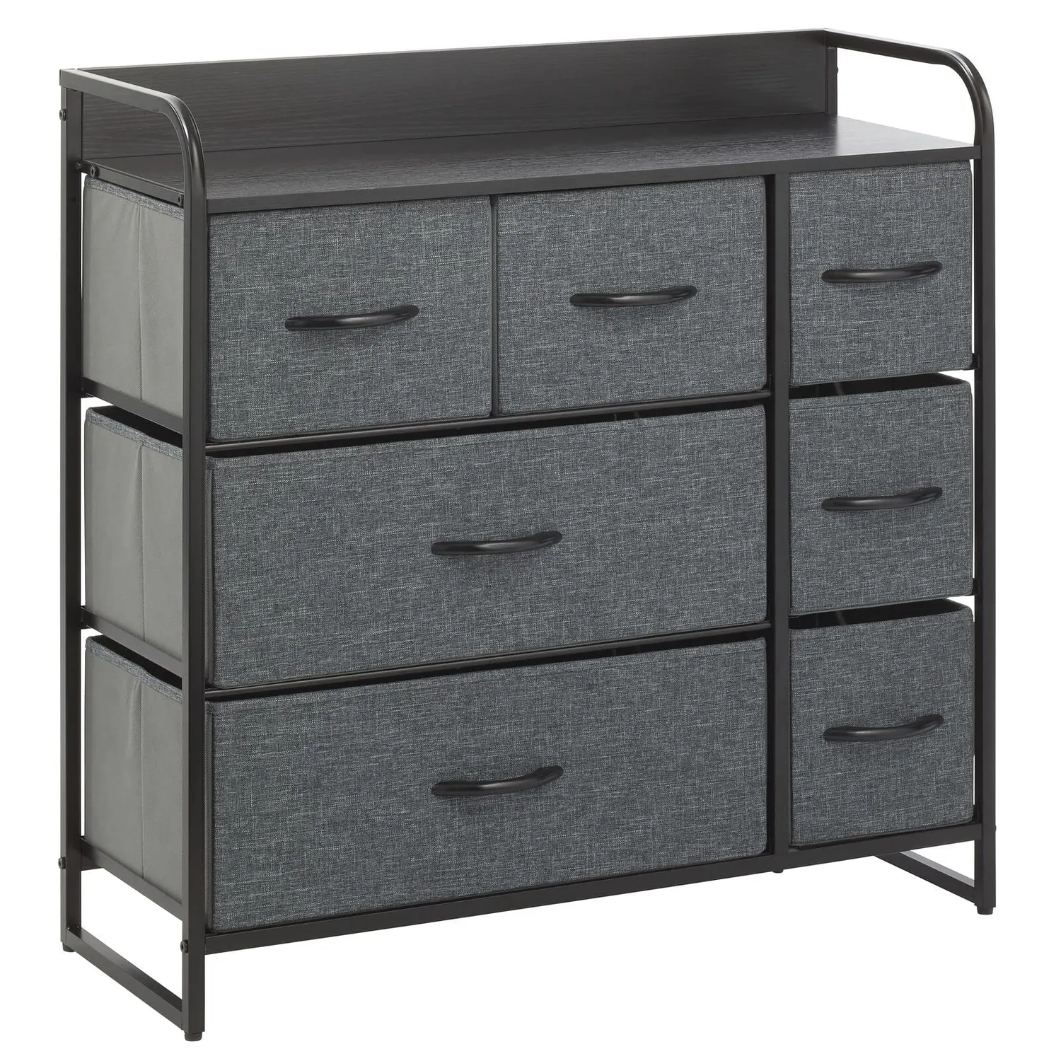 mDesign Kommode 7 Schubladen Schwarz Grau Stoff