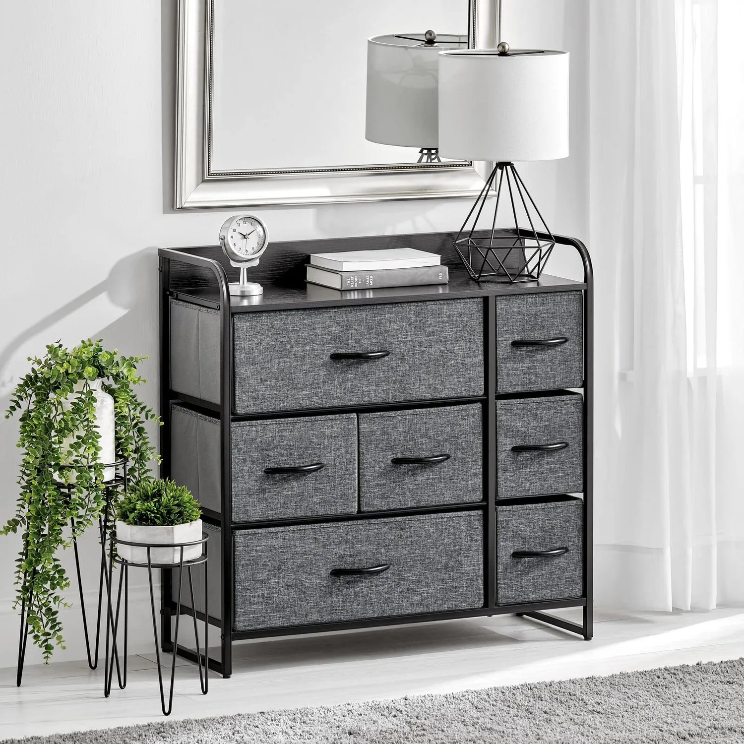 mDesign Kommode 7 Schubladen Schwarz Grau Stoff