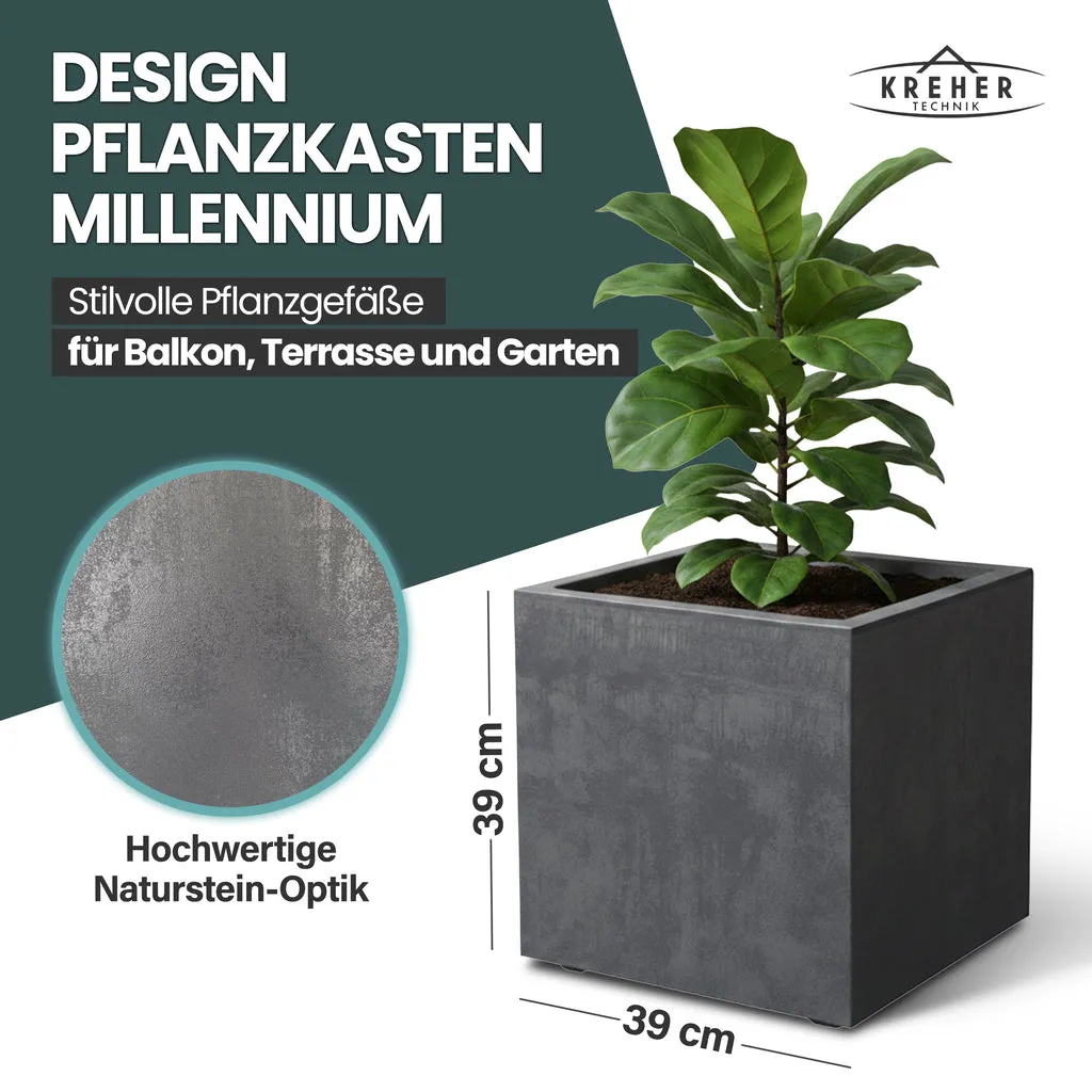Kreher Millennium Pflanzkübel 40 Liter Anthrazit eckig Stein-Optik