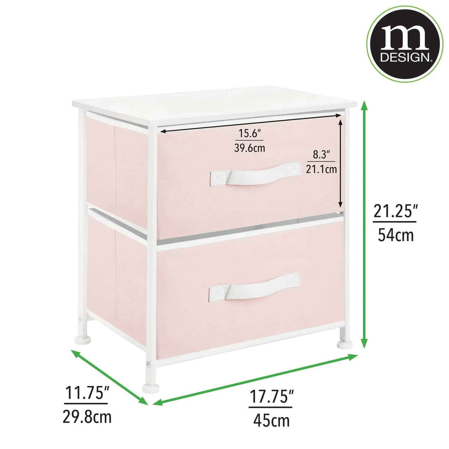 mDesign Nachttisch 2 Schubladen Rosa Weiß Stoff