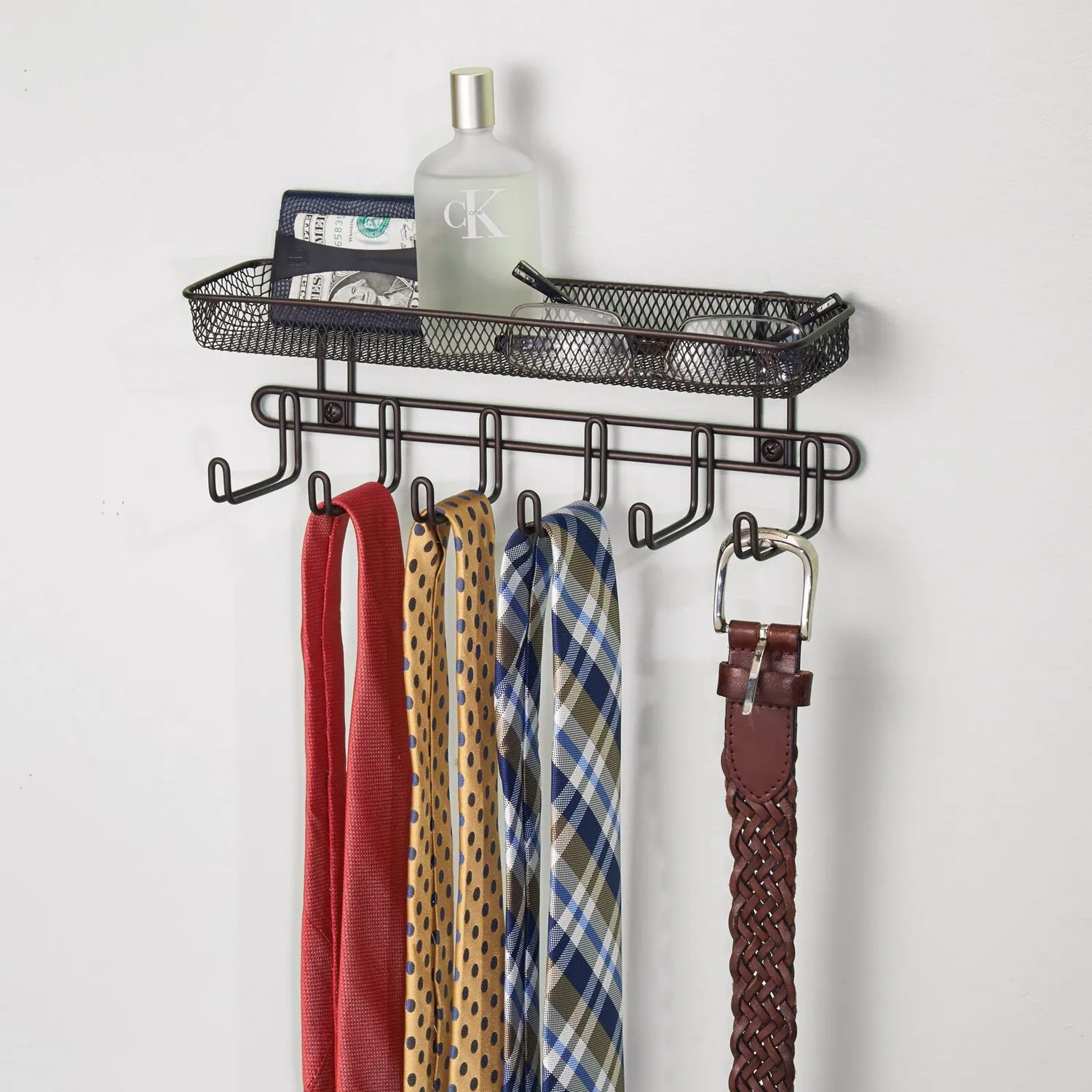 mDesign Schmuck-Organizer Wand 6 Haken Bronze 27,9 cm