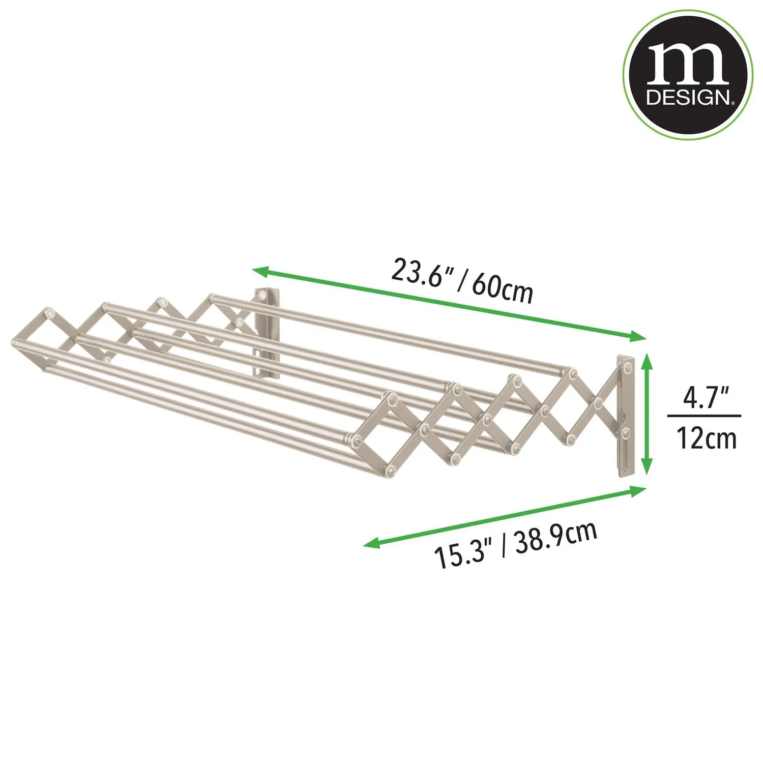 mDesign Wäscheständer Wandmontage Stahl ausziehbar 8 Stangen