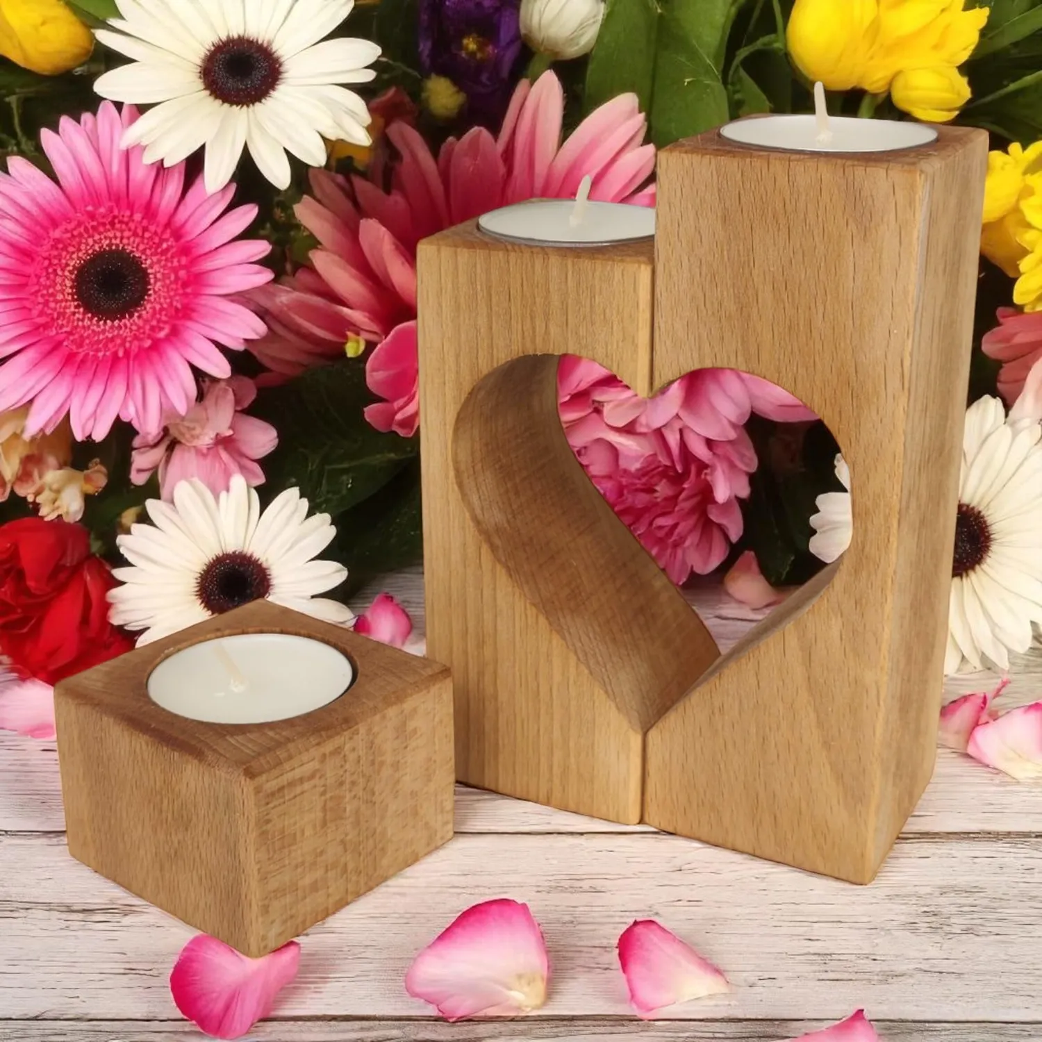 GoodFreshDecor Kerzenständer Buche 3er-Set natur geölt Herz