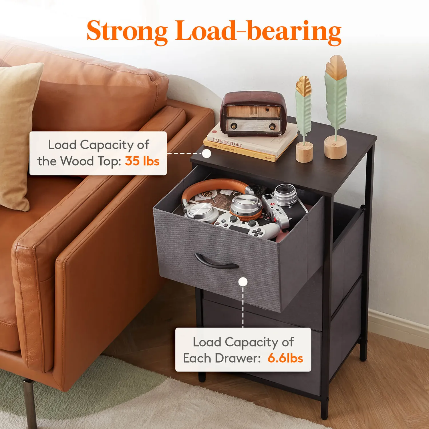 Lifewit Small Dresser 3-Schubladen Kommode Dunkelgrau Stoff