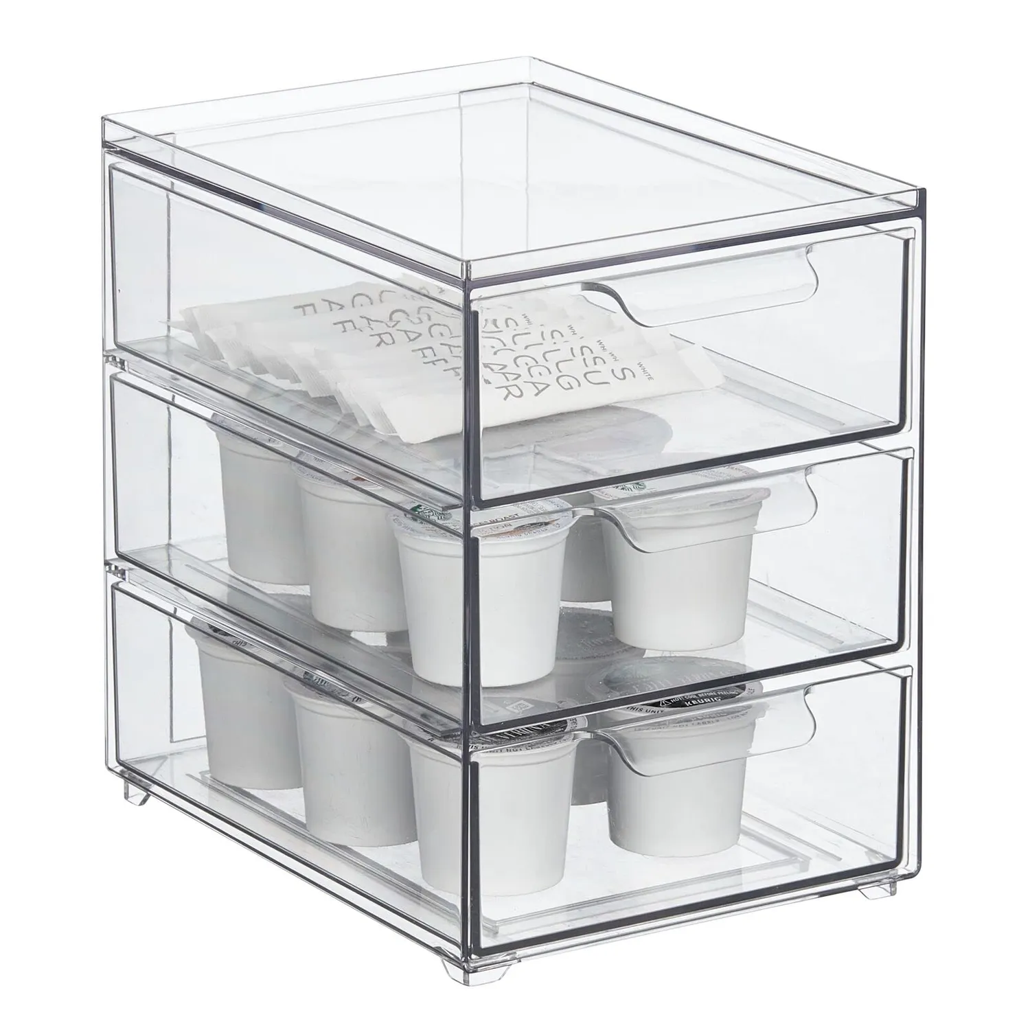 mDesign Schubladenbox Kunststoff 3 Schubladen transparent stapelbar