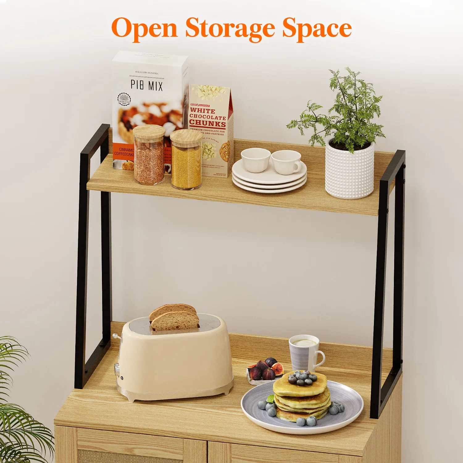 Lifewit Vorratsschrank Rattan 60x37x126cm Küche Natur