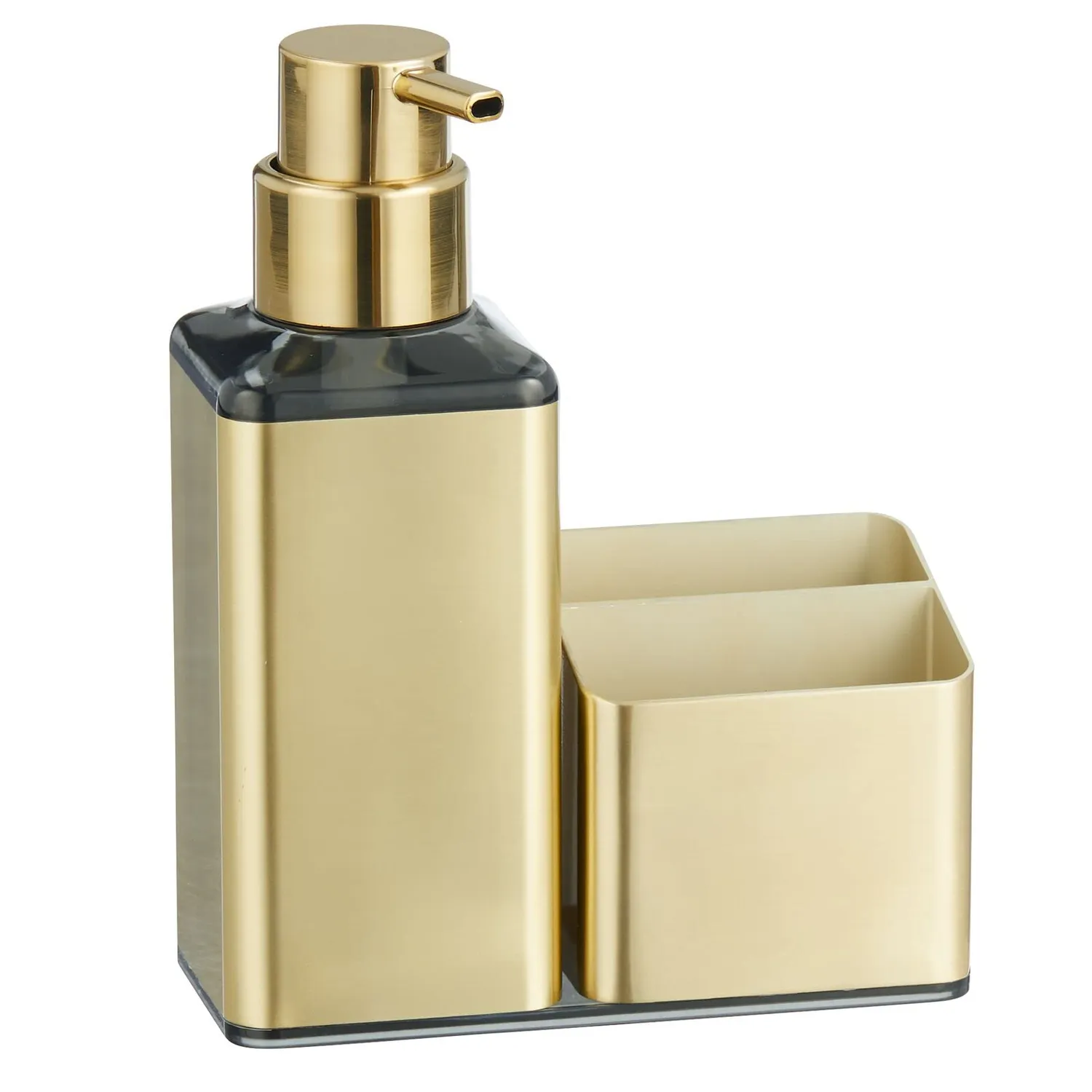 mDesign Seifenspender Aluminium 370 ml Messing Schwammhalter