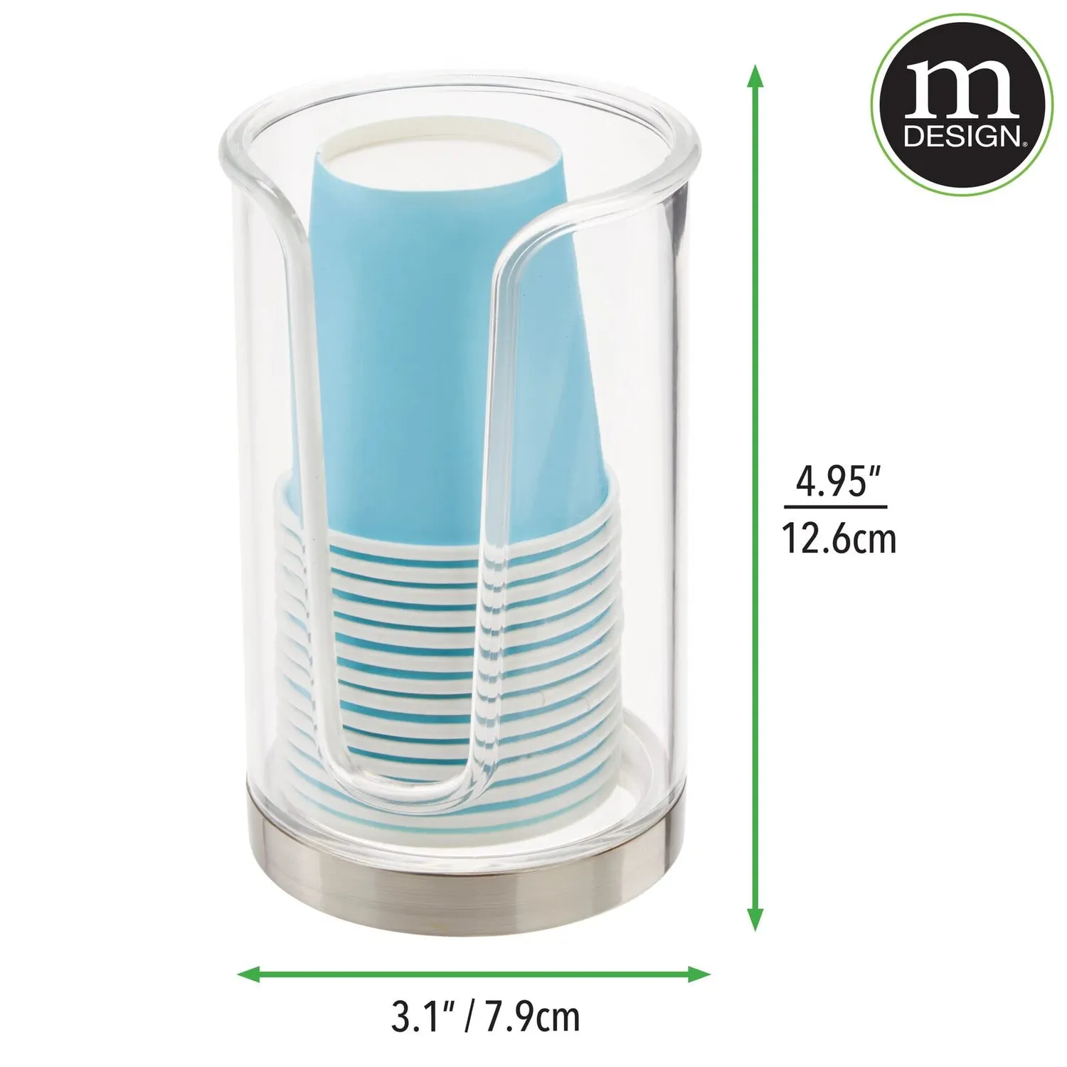 mDesign Becherspender Pappbecher transparent-silber 14 Becher