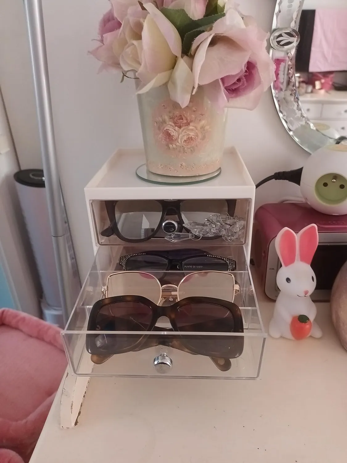 mDesign Brillenbox 3 Schubladen rosa-transparent Brillenhalter