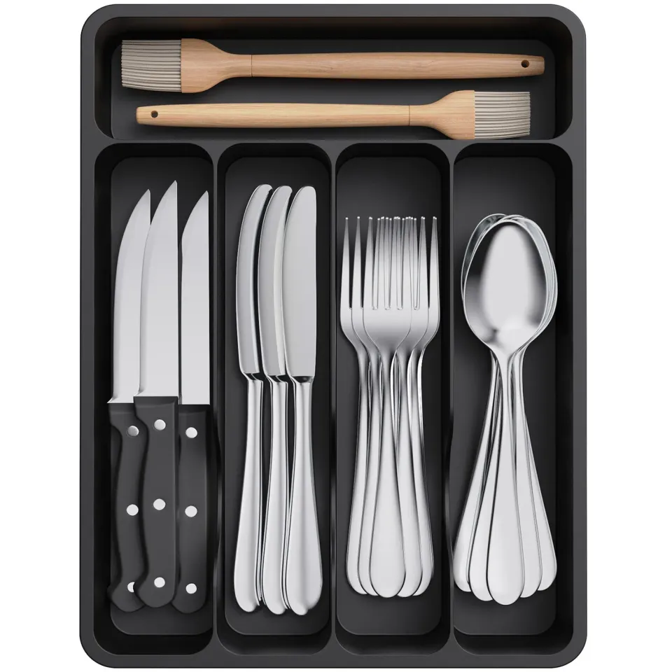Lifewit Besteckeinsatz 5 Fächer Schwarz PP 23x32cm
