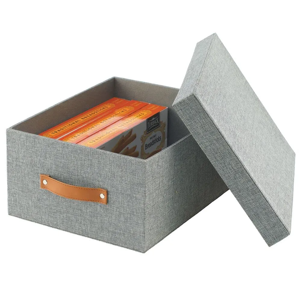 mDesign Aufbewahrungsbox Stoff 3er-Set dunkelgrau mit Deckel
