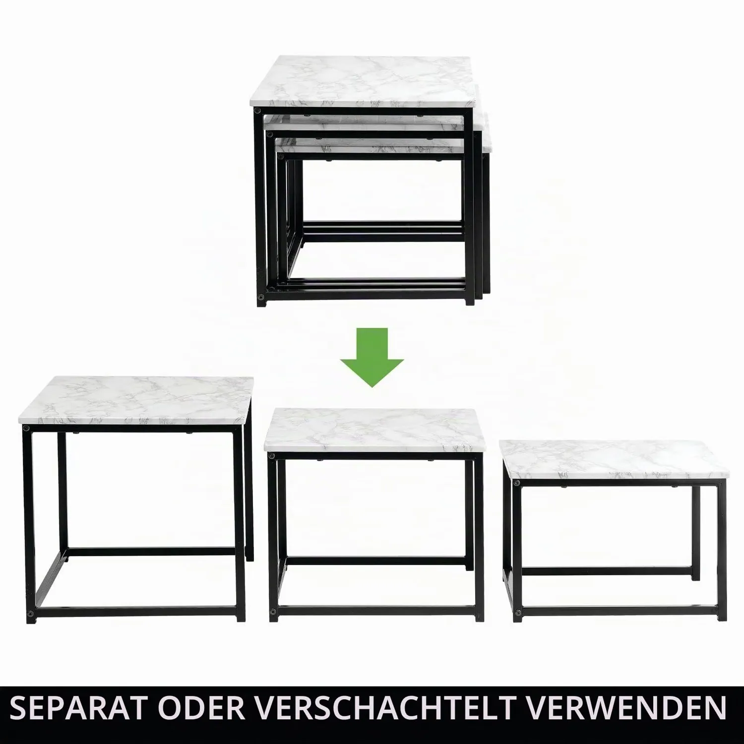 mDesign Couchtisch 3er-Set Marmor schwarz Industrial Holz