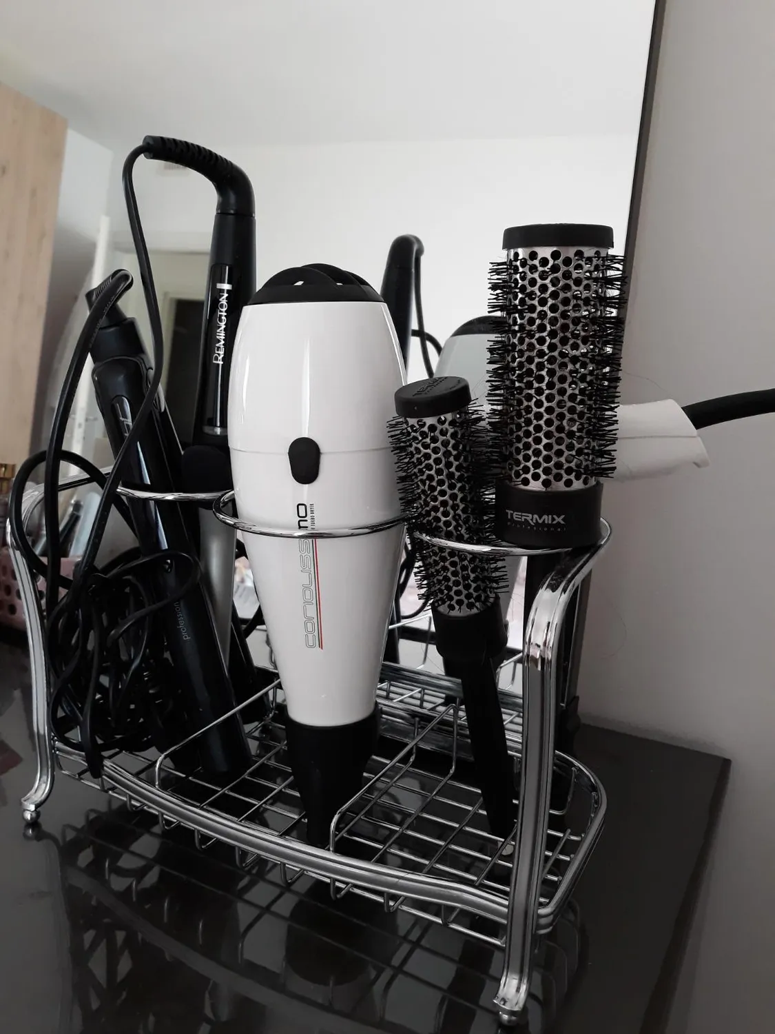 mDesign Fönhalter freistehend silber Badorganizer Stylingstation