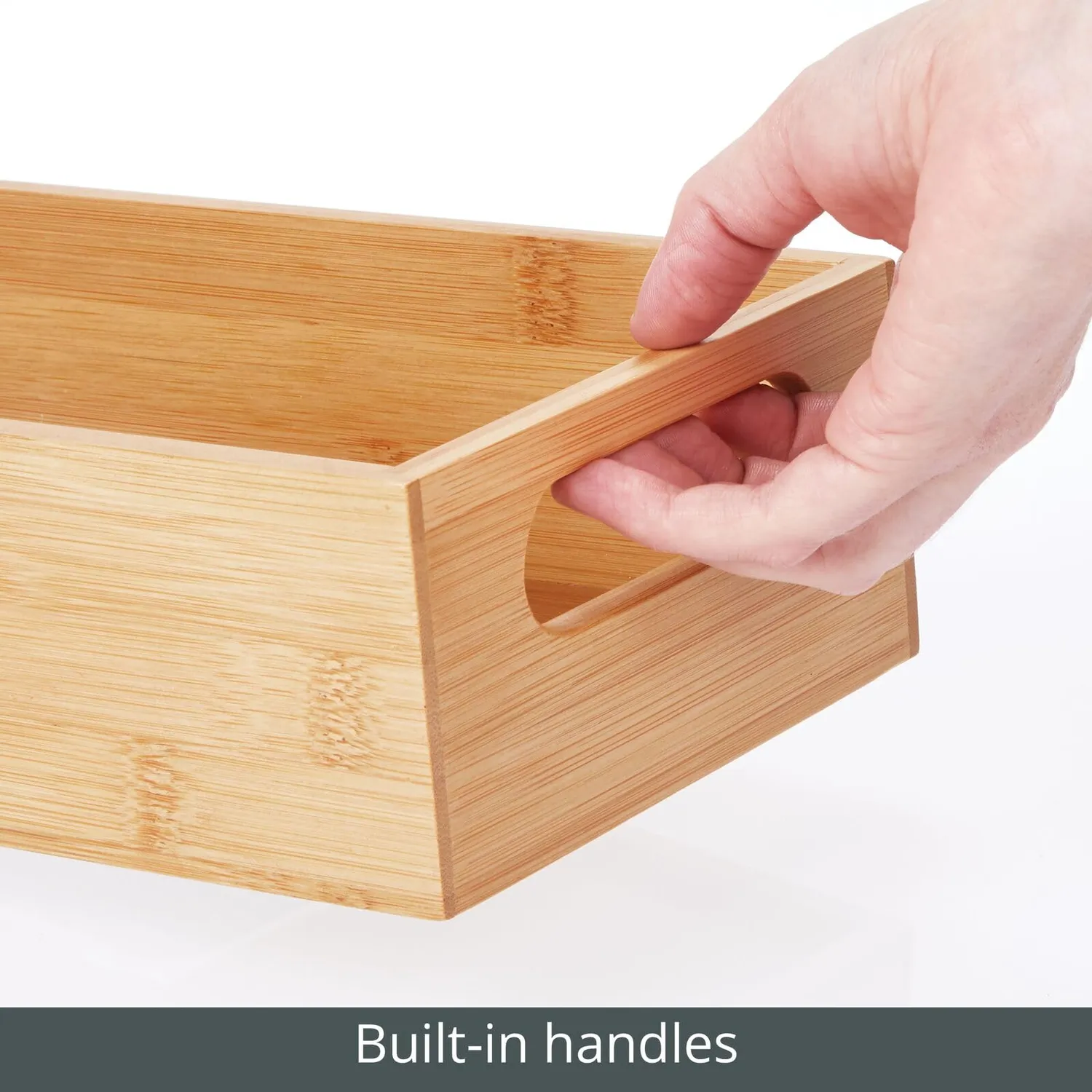 mDesign Bambus Aufbewahrungsbox mit Griff bambusfarben offen