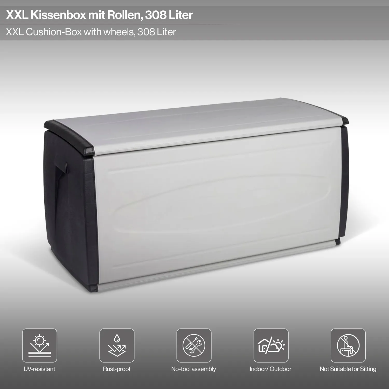 Kreher Mehrzweckbox Kissenbox 308 L Schwarz-Grau Sitztruhe Deckel