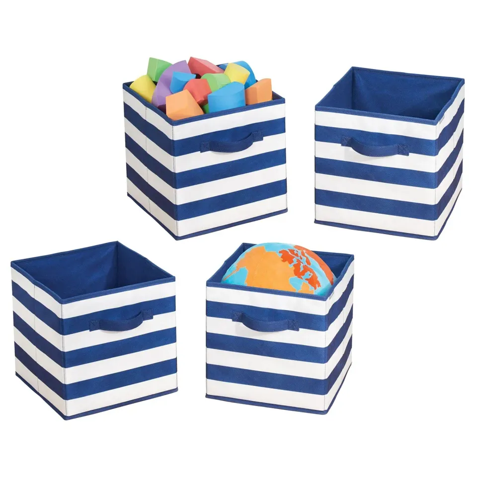 mDesign Spielzeug Aufbewahrungsbox Stoff 4er-Set marineblau