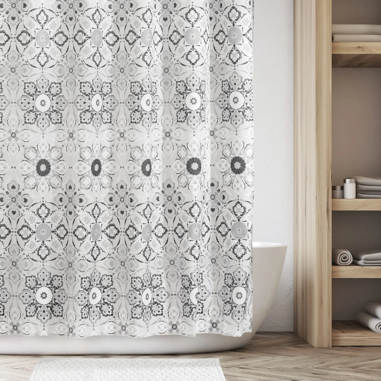 mDesign Medaillon Duschvorhang 183x183 cm schwarz-grau