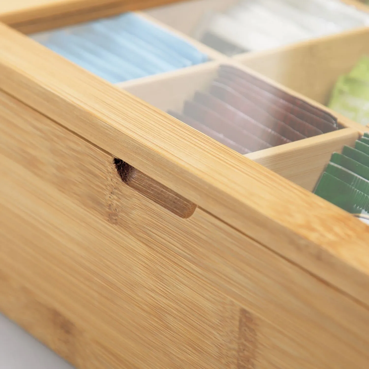 mDesign Teebox Teekiste Holz 12 Fächer bambus mit Sichtfenster