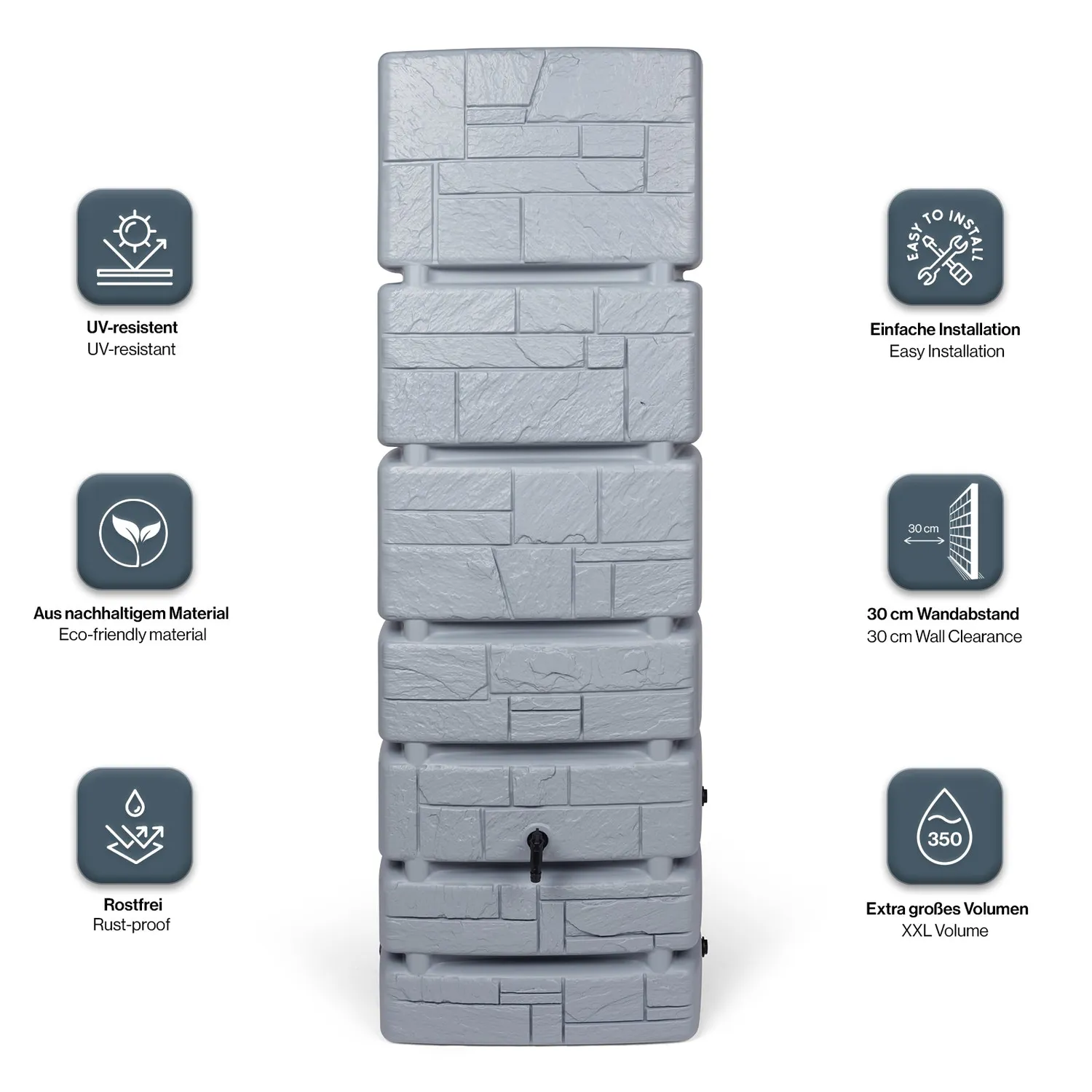 Kreher Tower Stone Wassertank grau 350 Liter Steinoptik