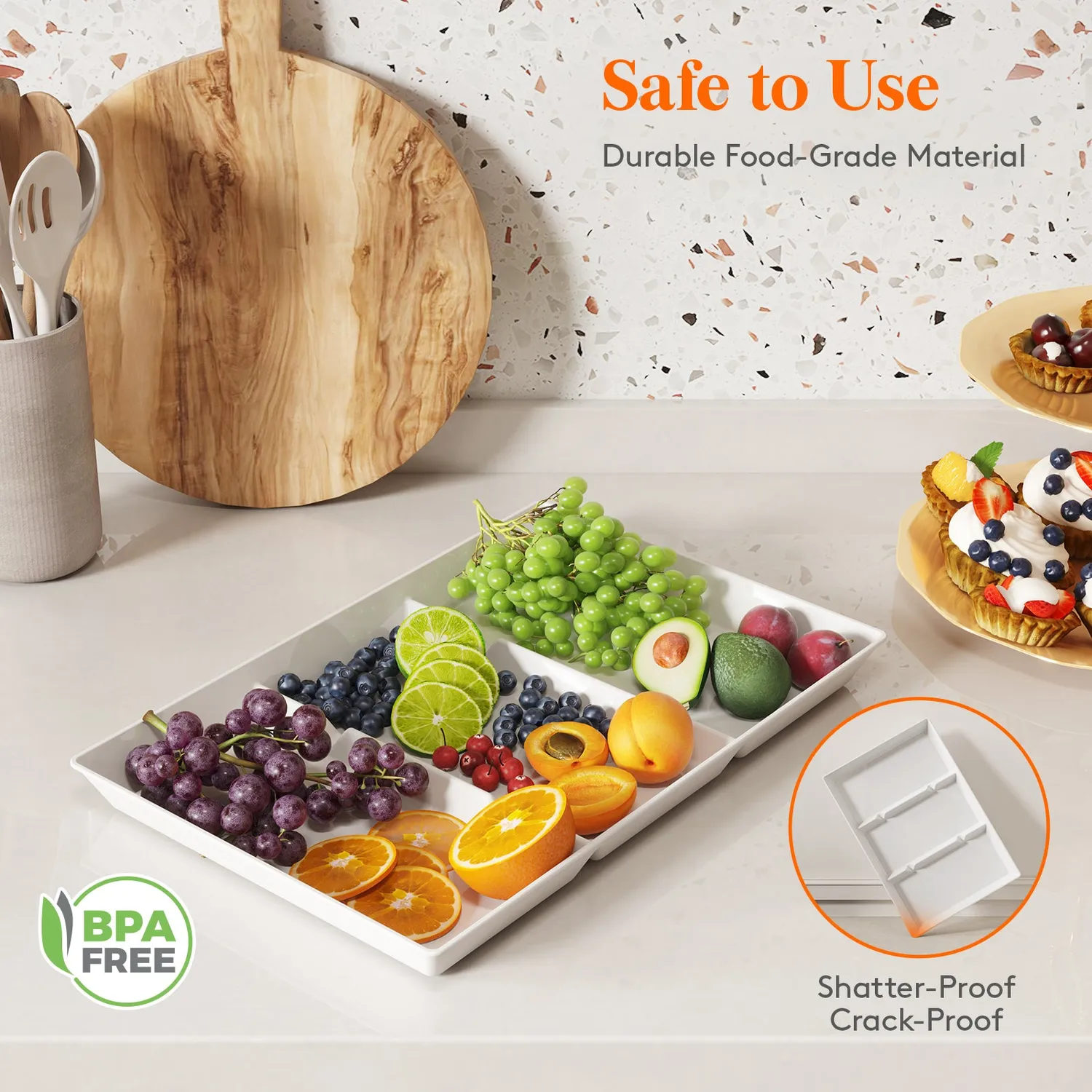 Lifewit Serviertablett mit Fächern Weiß 4er Set