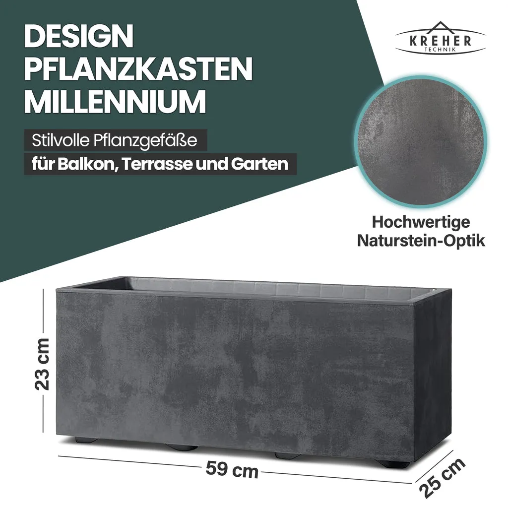 Kreher Millennium Pflanzkübel 23 L Anthrazit rechteckig